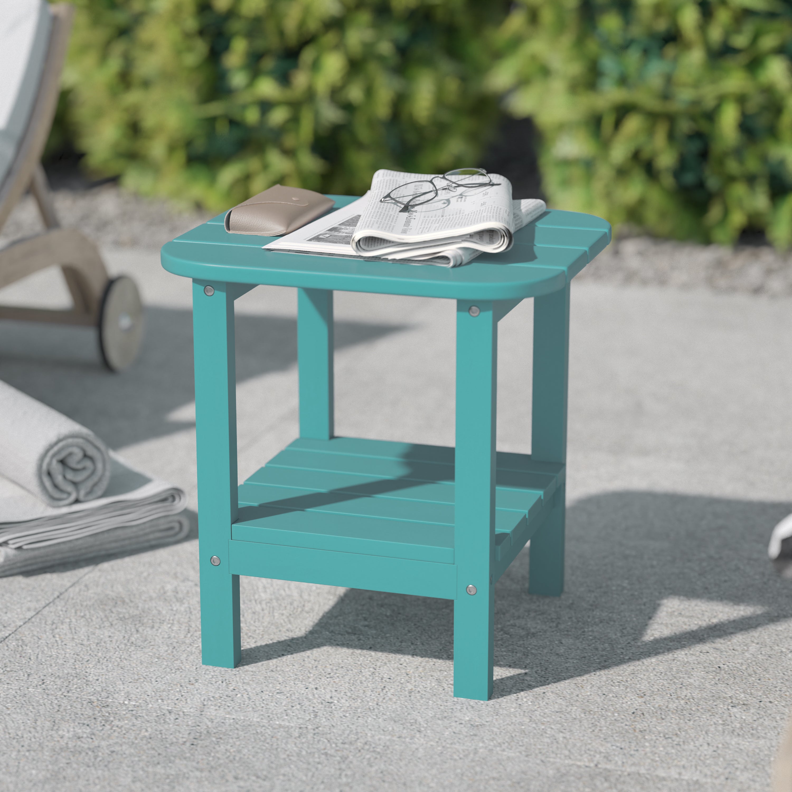 Newport HDPE 2-Tier Adirondack Side Table - All-Weather - Indoor/Outdoor Blue