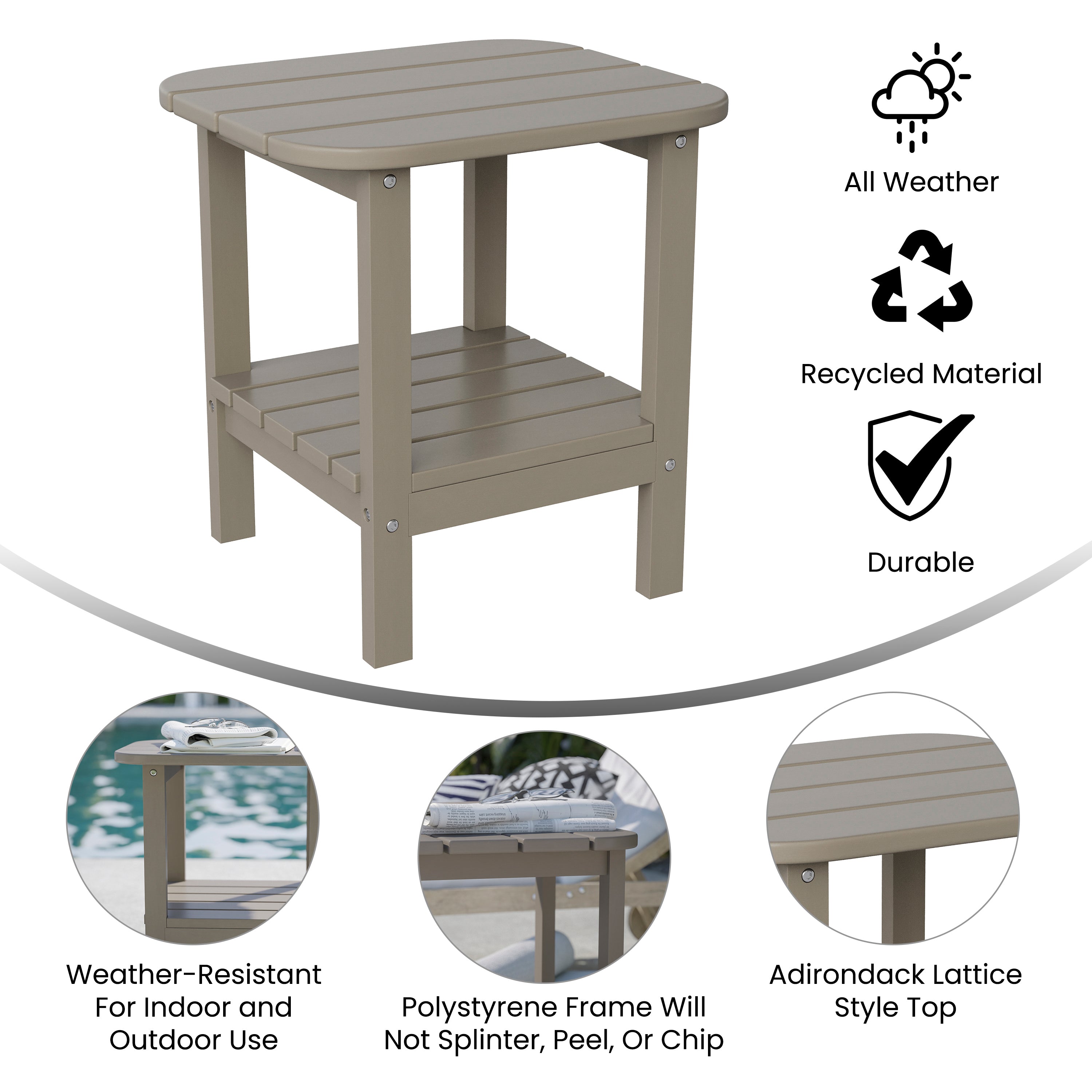 Newport HDPE 2-Tier Adirondack Side Table - All-Weather - Indoor/Outdoor Brown