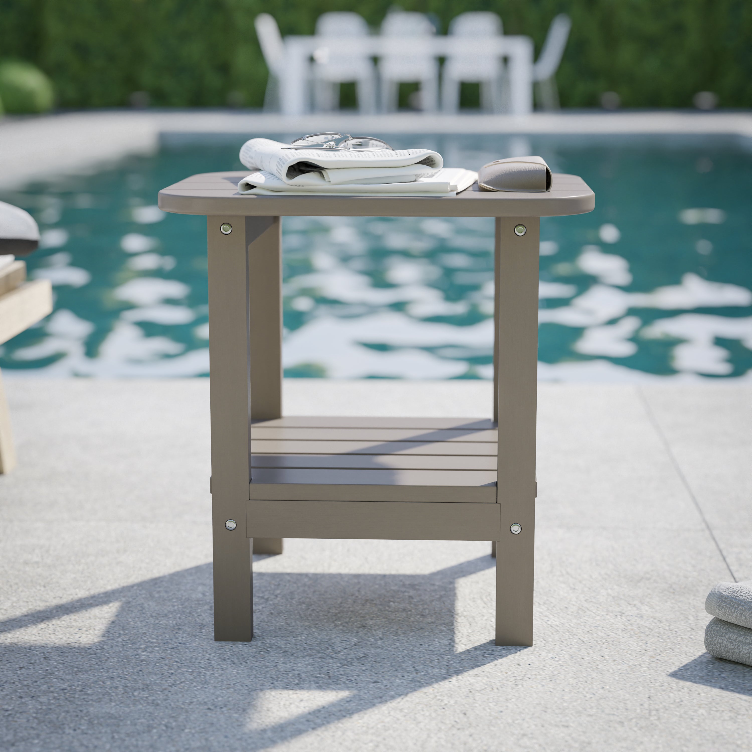 Newport HDPE 2-Tier Adirondack Side Table - All-Weather - Indoor/Outdoor Brown