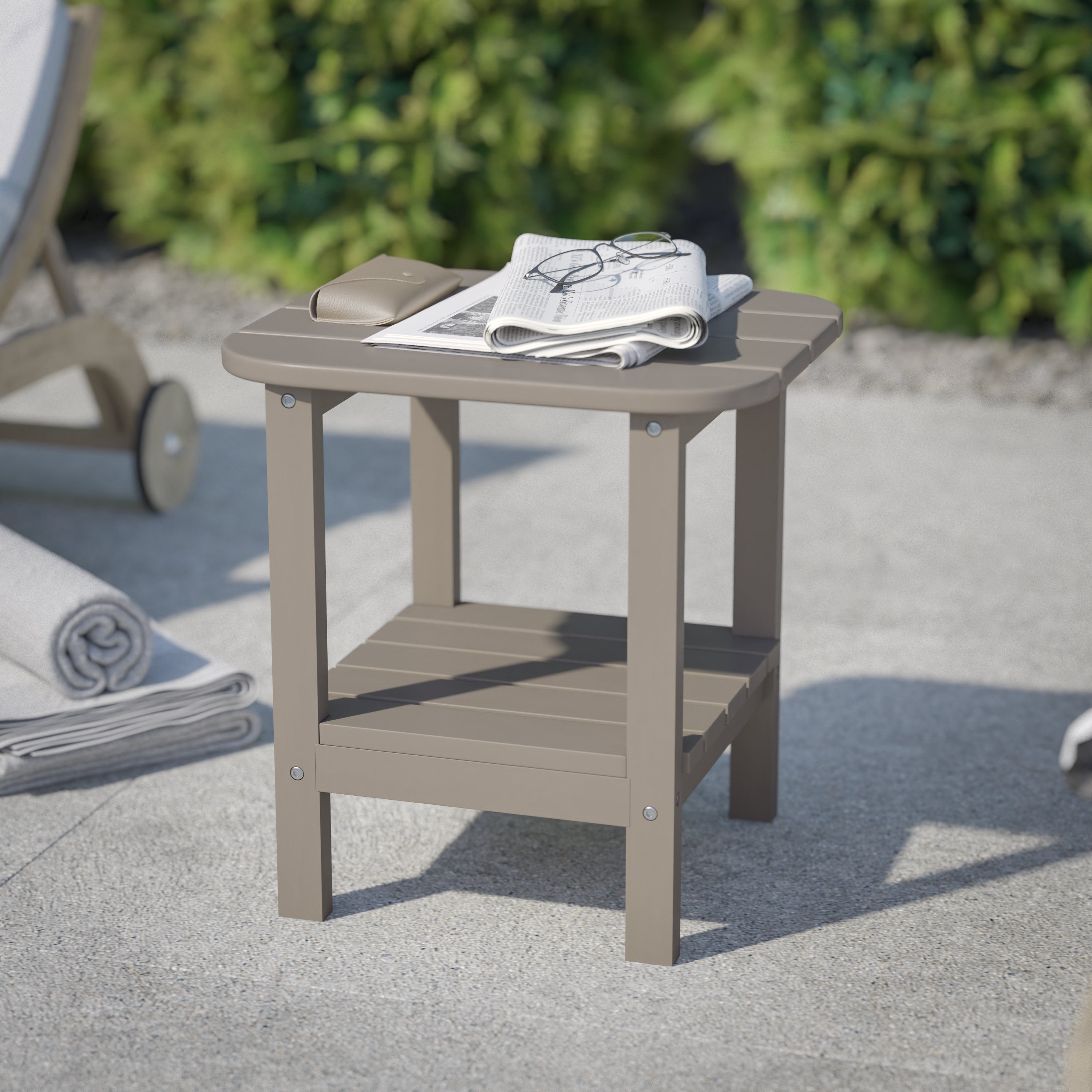 Newport HDPE 2-Tier Adirondack Side Table - All-Weather - Indoor/Outdoor Brown