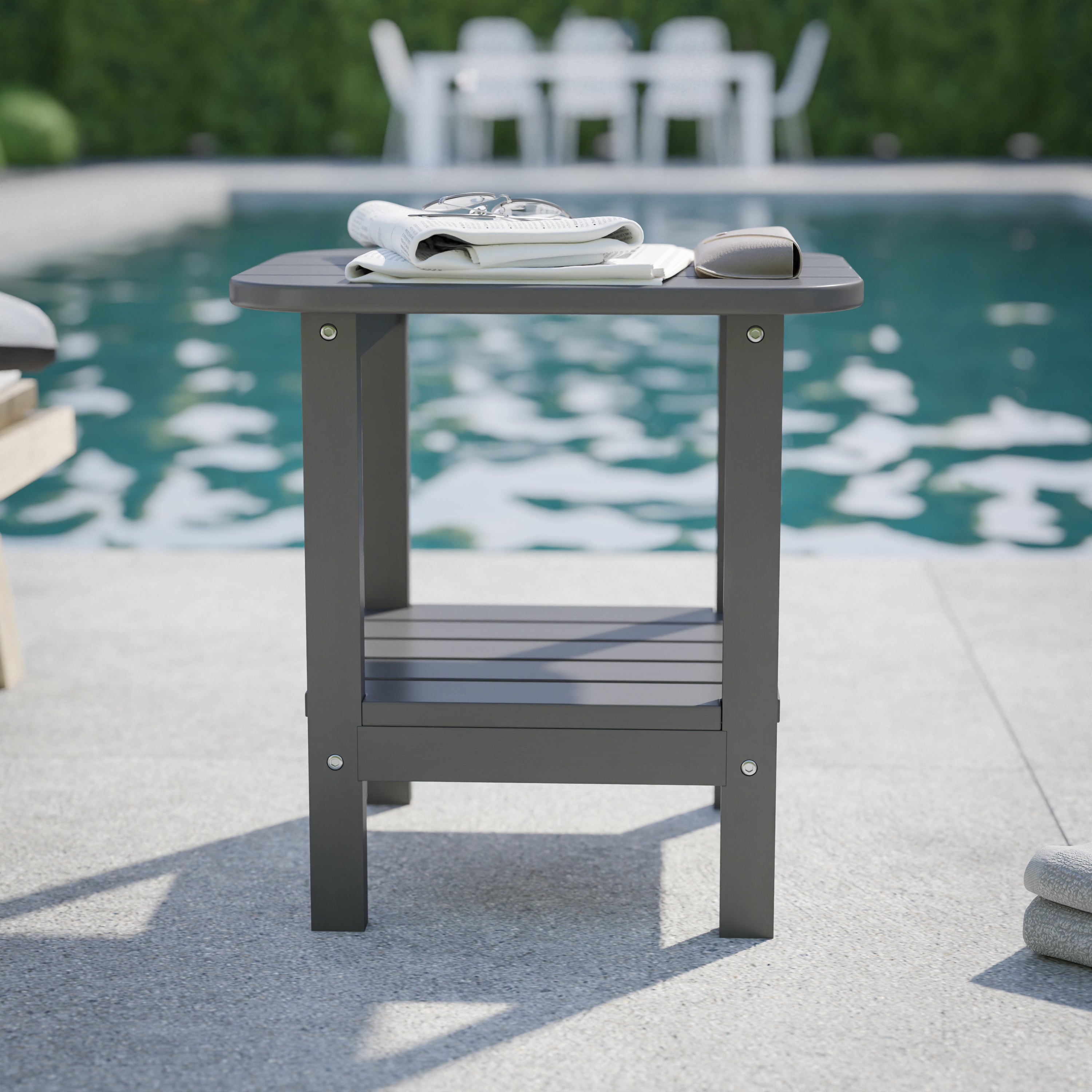 Newport HDPE 2-Tier Adirondack Side Table - All-Weather - Indoor/Outdoor Gray
