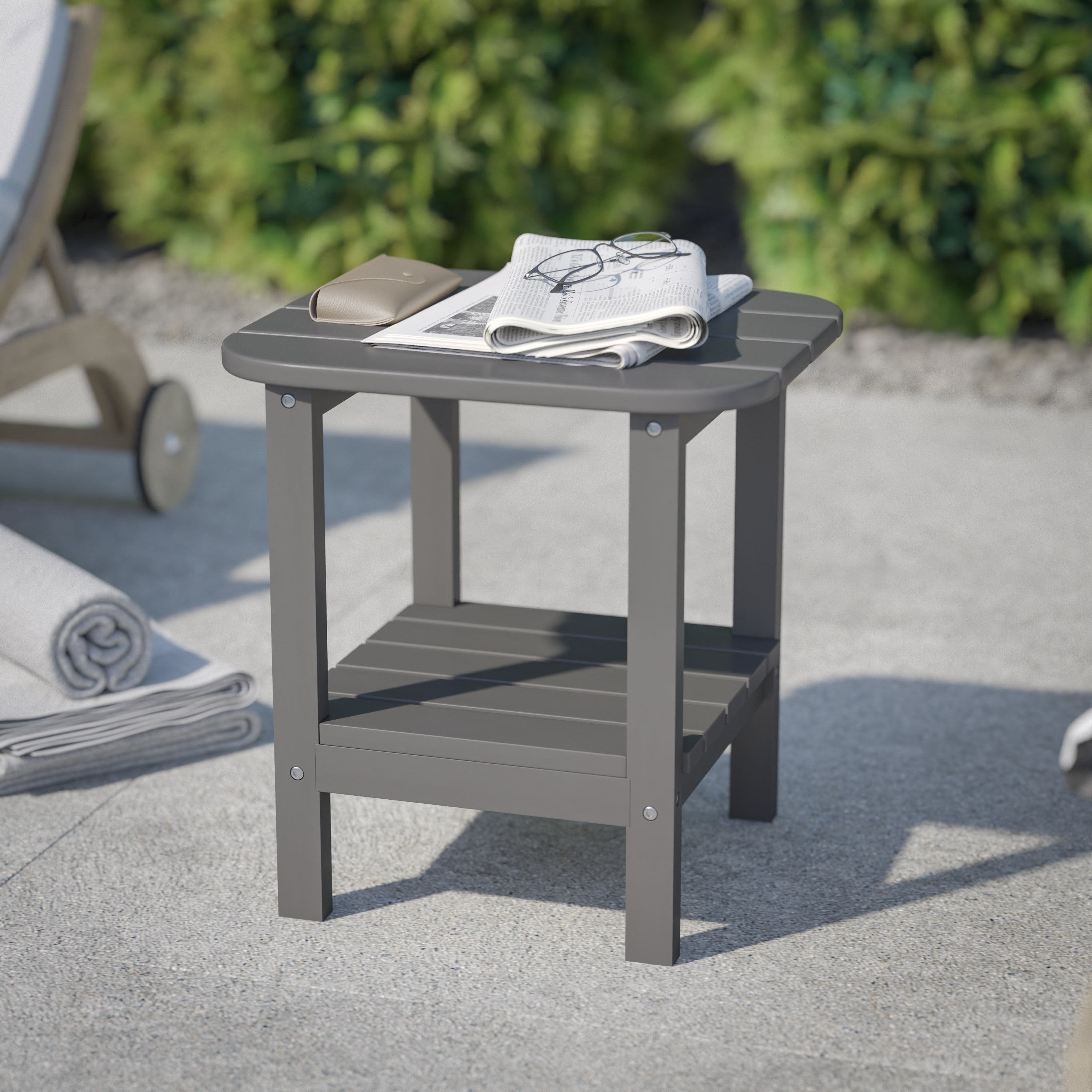 Newport HDPE 2-Tier Adirondack Side Table - All-Weather - Indoor/Outdoor Gray