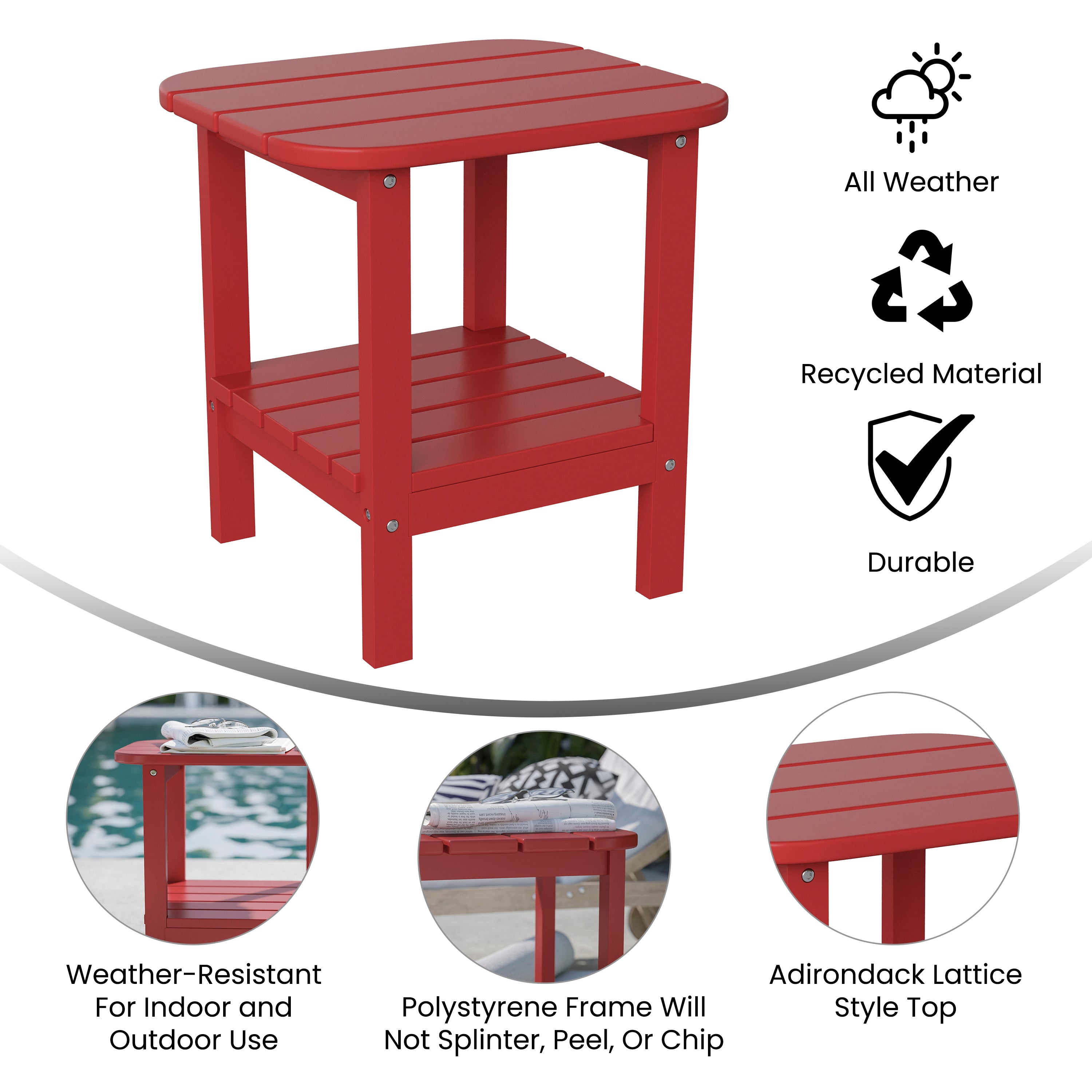 Newport HDPE 2-Tier Adirondack Side Table - All-Weather - Indoor/Outdoor Red