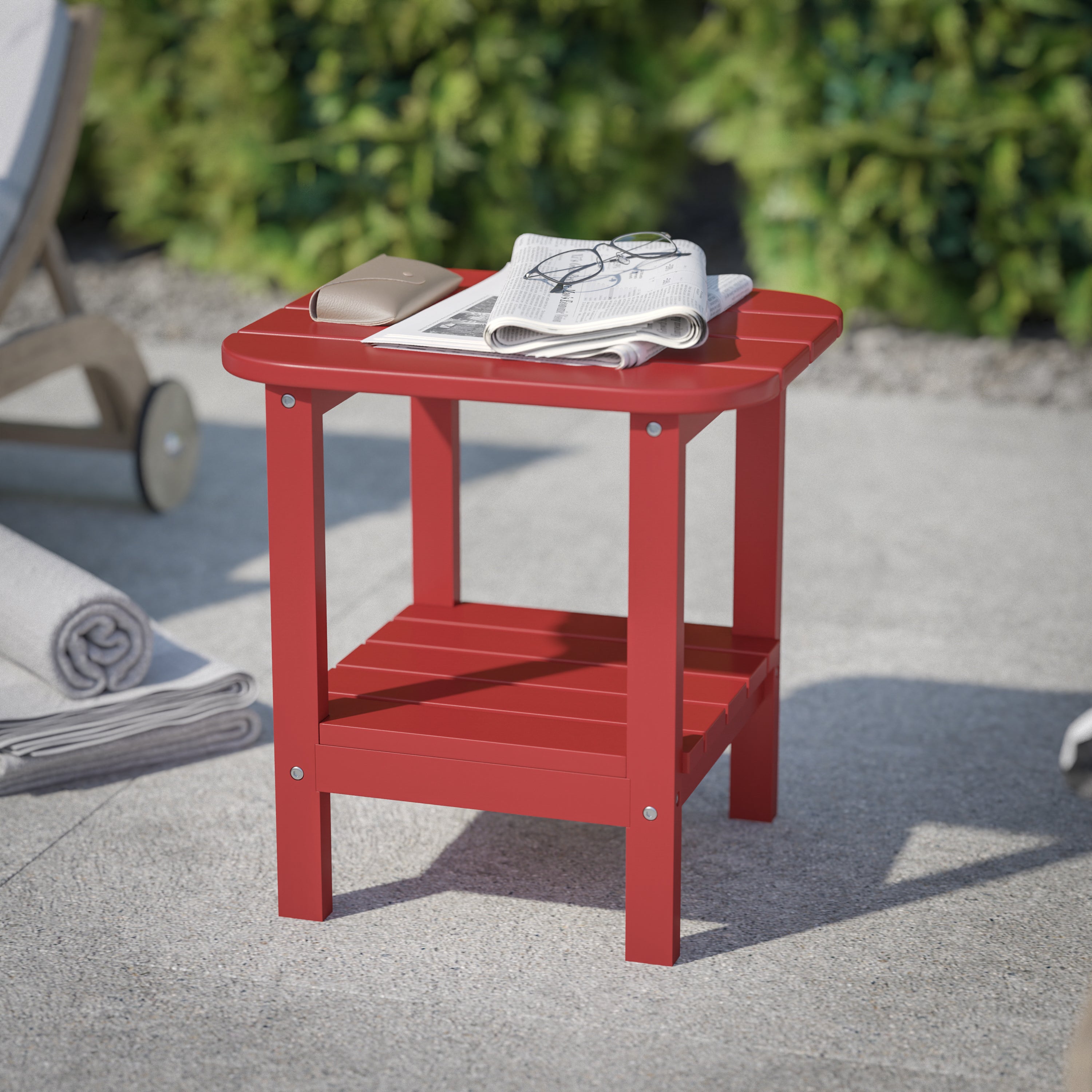 Newport HDPE 2-Tier Adirondack Side Table - All-Weather - Indoor/Outdoor Red