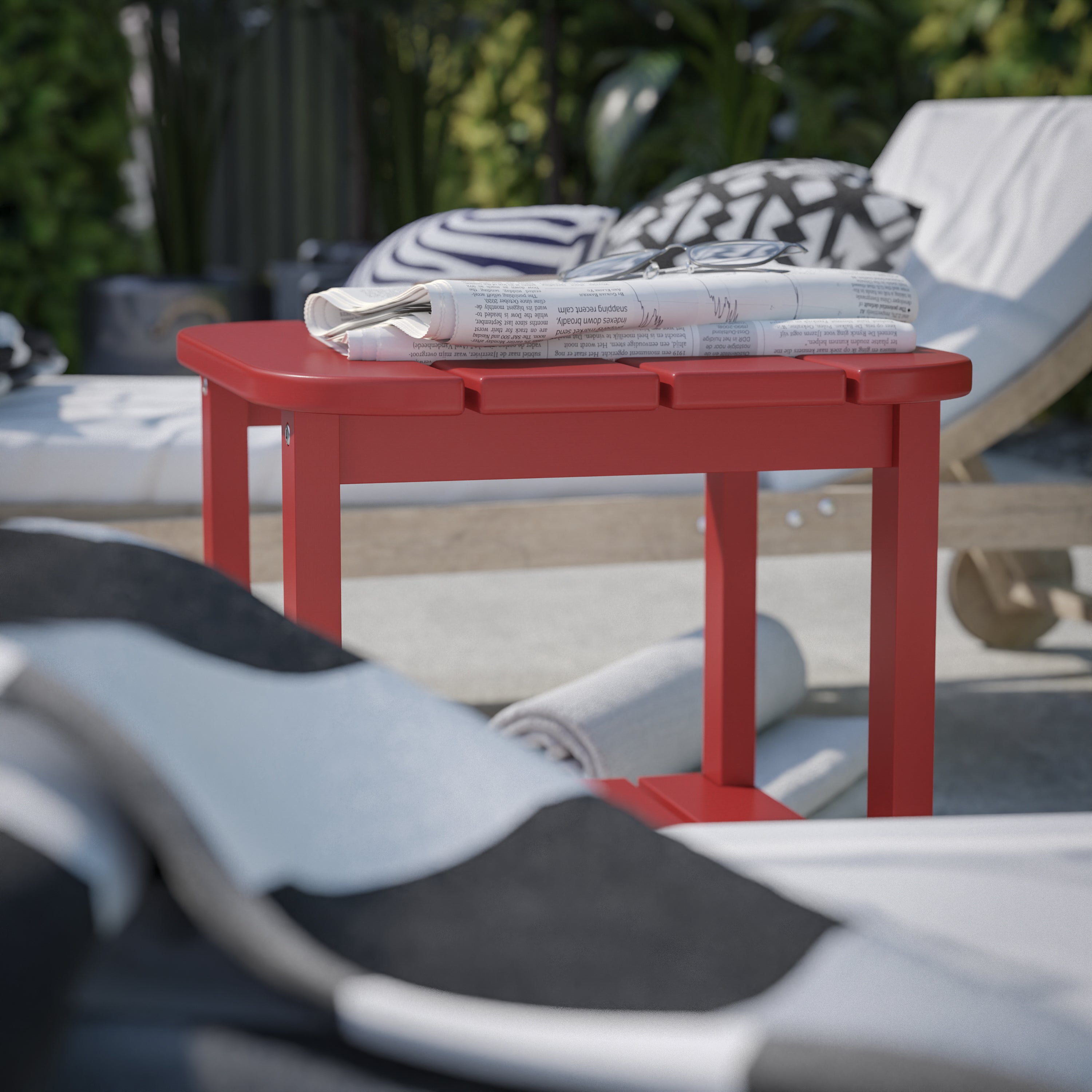 Newport HDPE 2-Tier Adirondack Side Table - All-Weather - Indoor/Outdoor Red