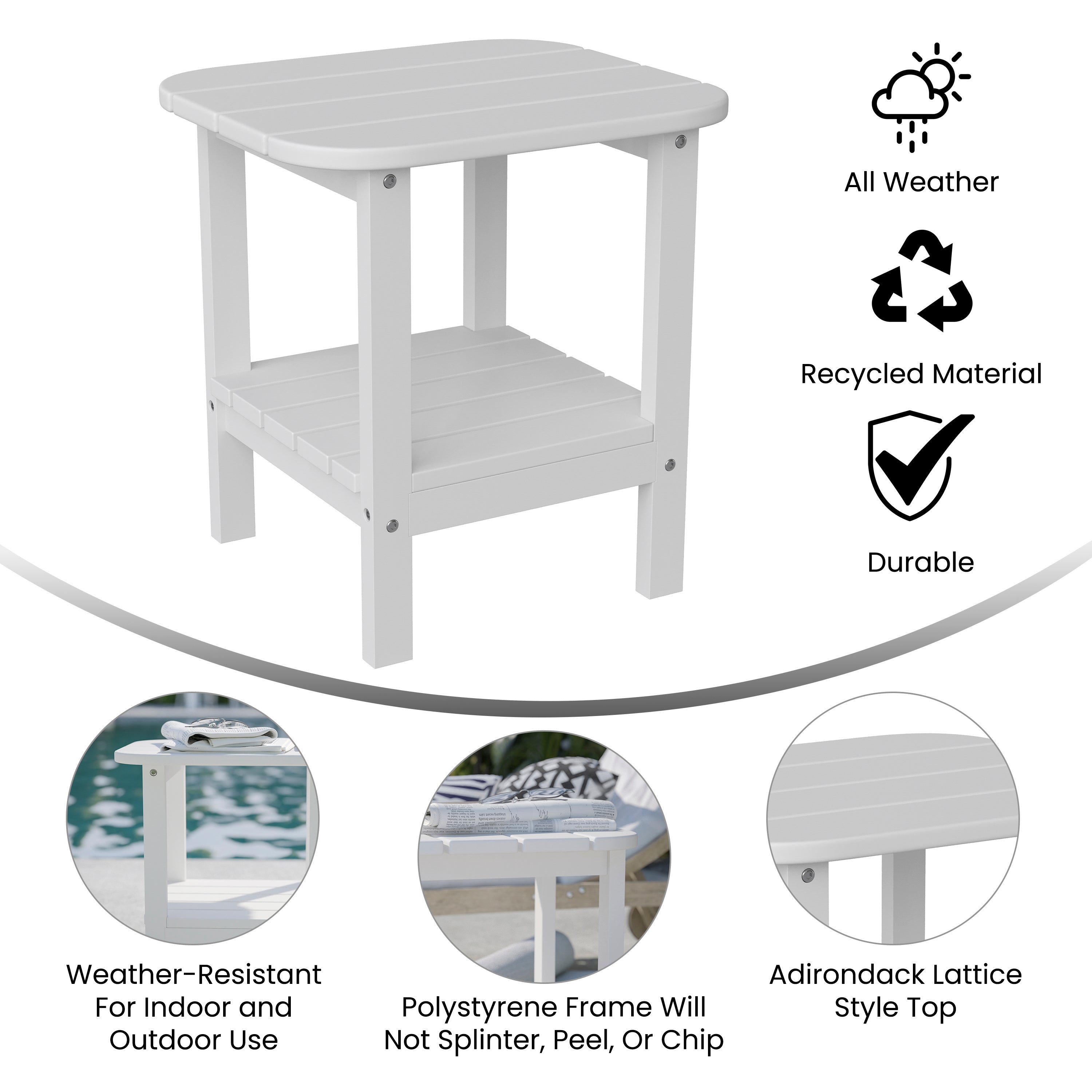 Newport HDPE 2-Tier Adirondack Side Table - All-Weather - Indoor/Outdoor White