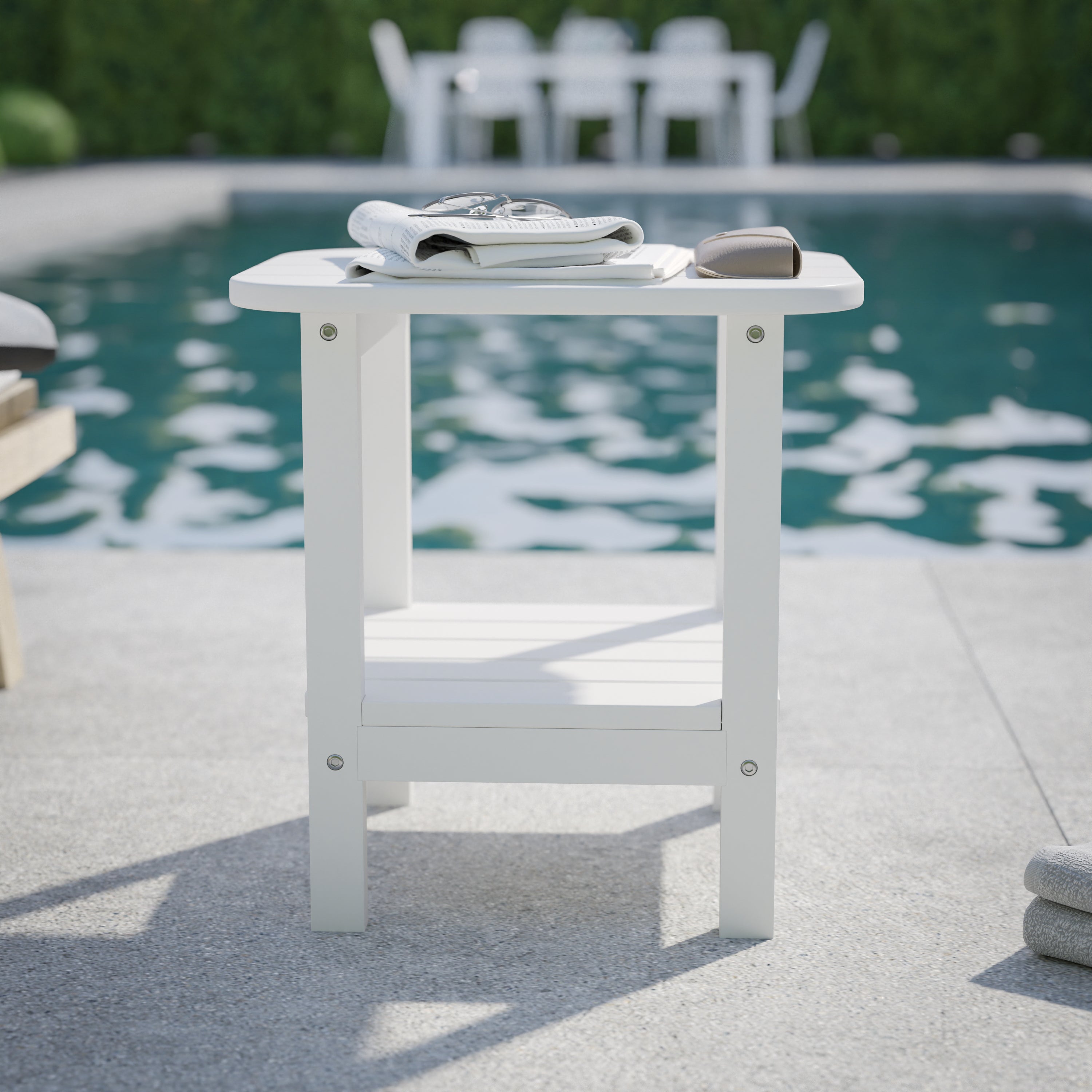 Newport HDPE 2-Tier Adirondack Side Table - All-Weather - Indoor/Outdoor White