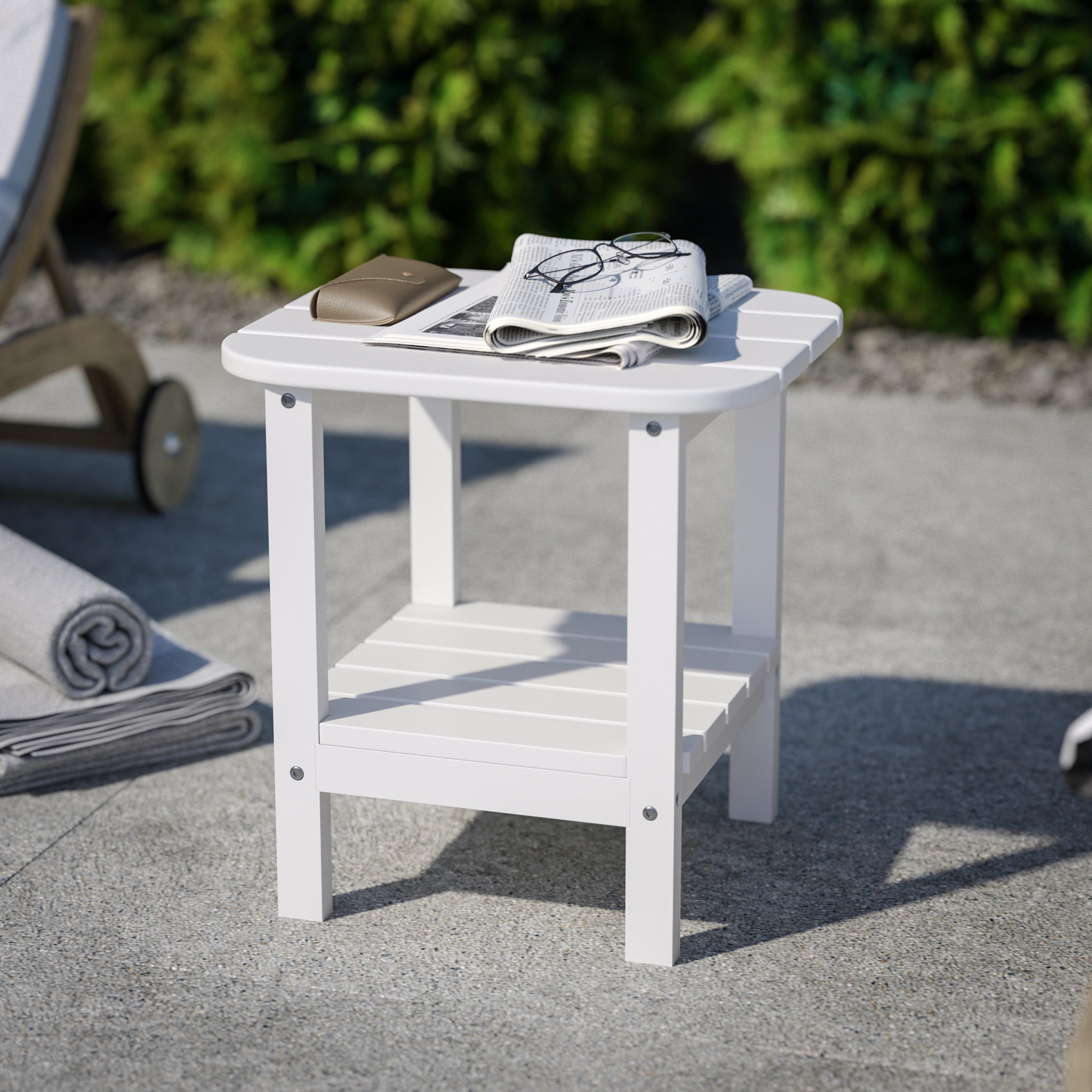 Newport HDPE 2-Tier Adirondack Side Table - All-Weather - Indoor/Outdoor White
