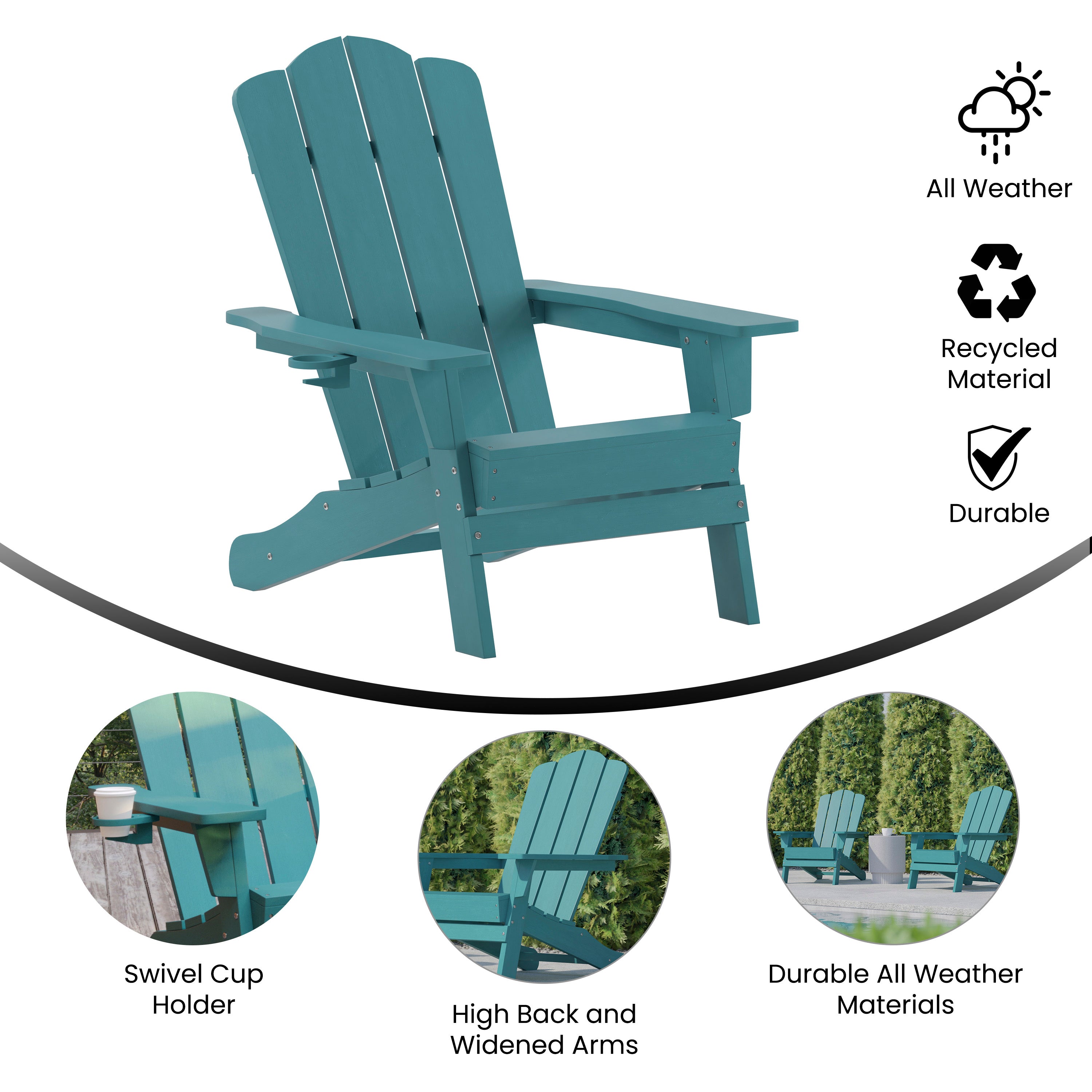 Newport Adirondack Chair with Cup Holder, Weather Resistant HDPE Adirondack Chair in Blue
