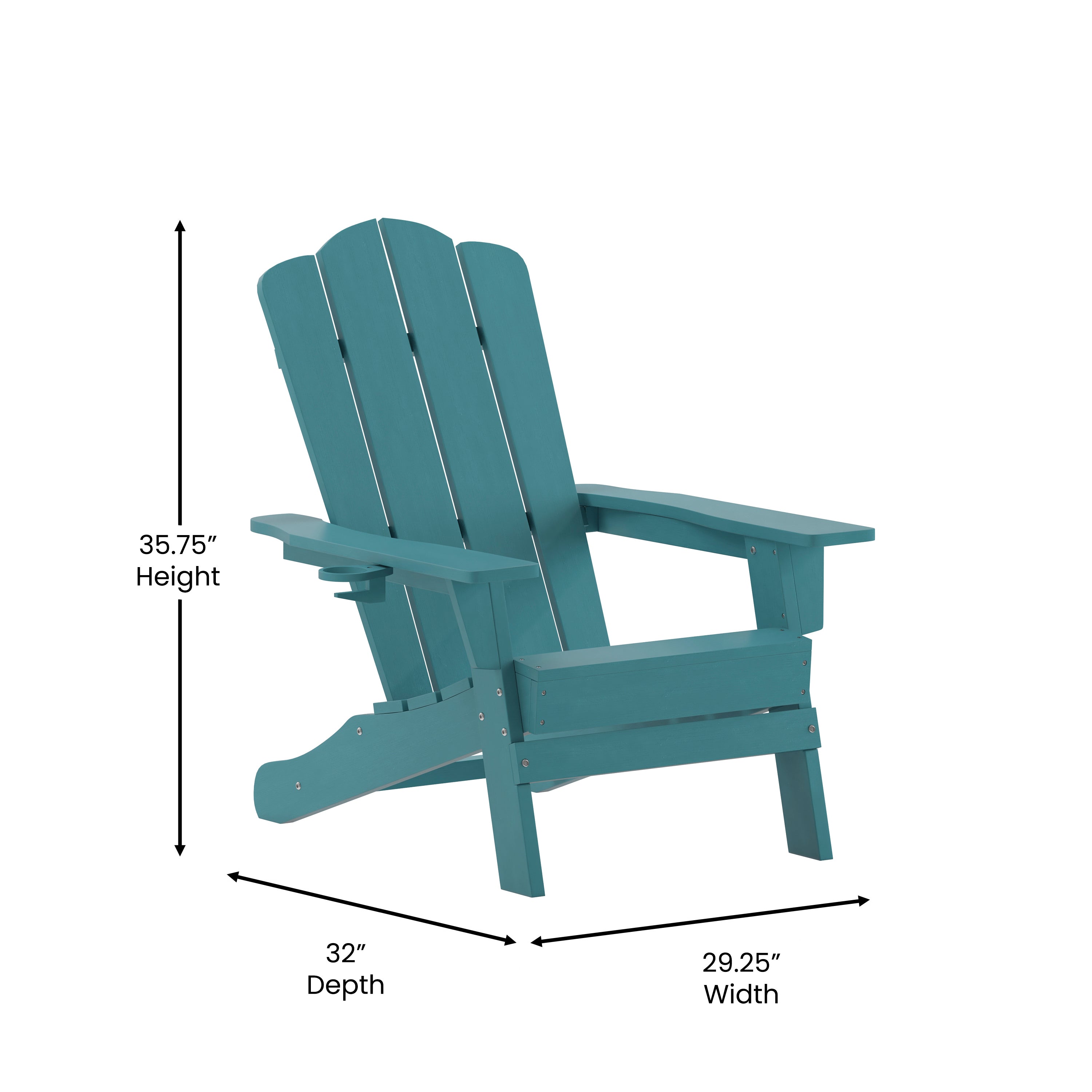 Newport Adirondack Chair with Cup Holder, Weather Resistant HDPE Adirondack Chair in Blue