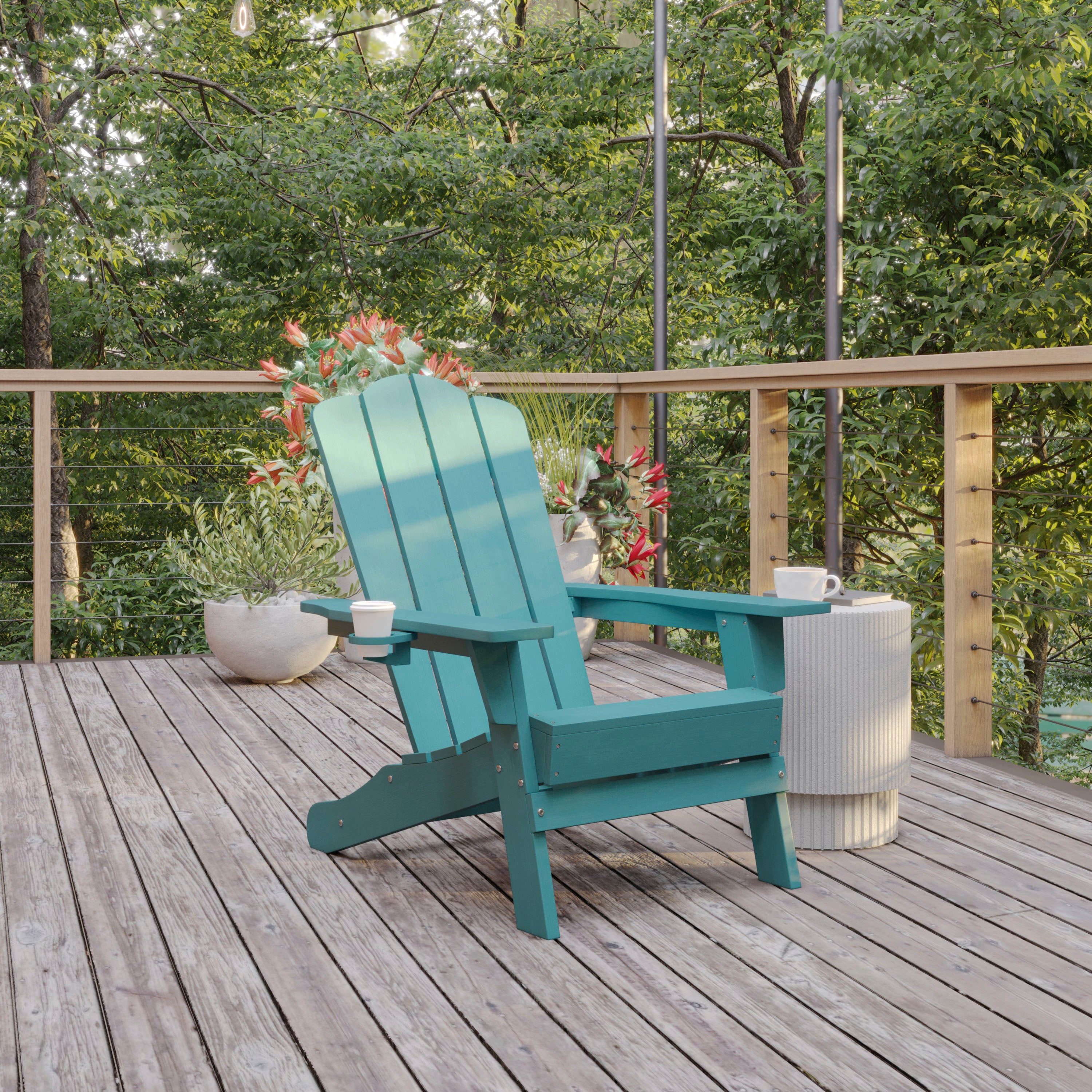 Newport Adirondack Chair with Cup Holder, Weather Resistant HDPE Adirondack Chair in Blue