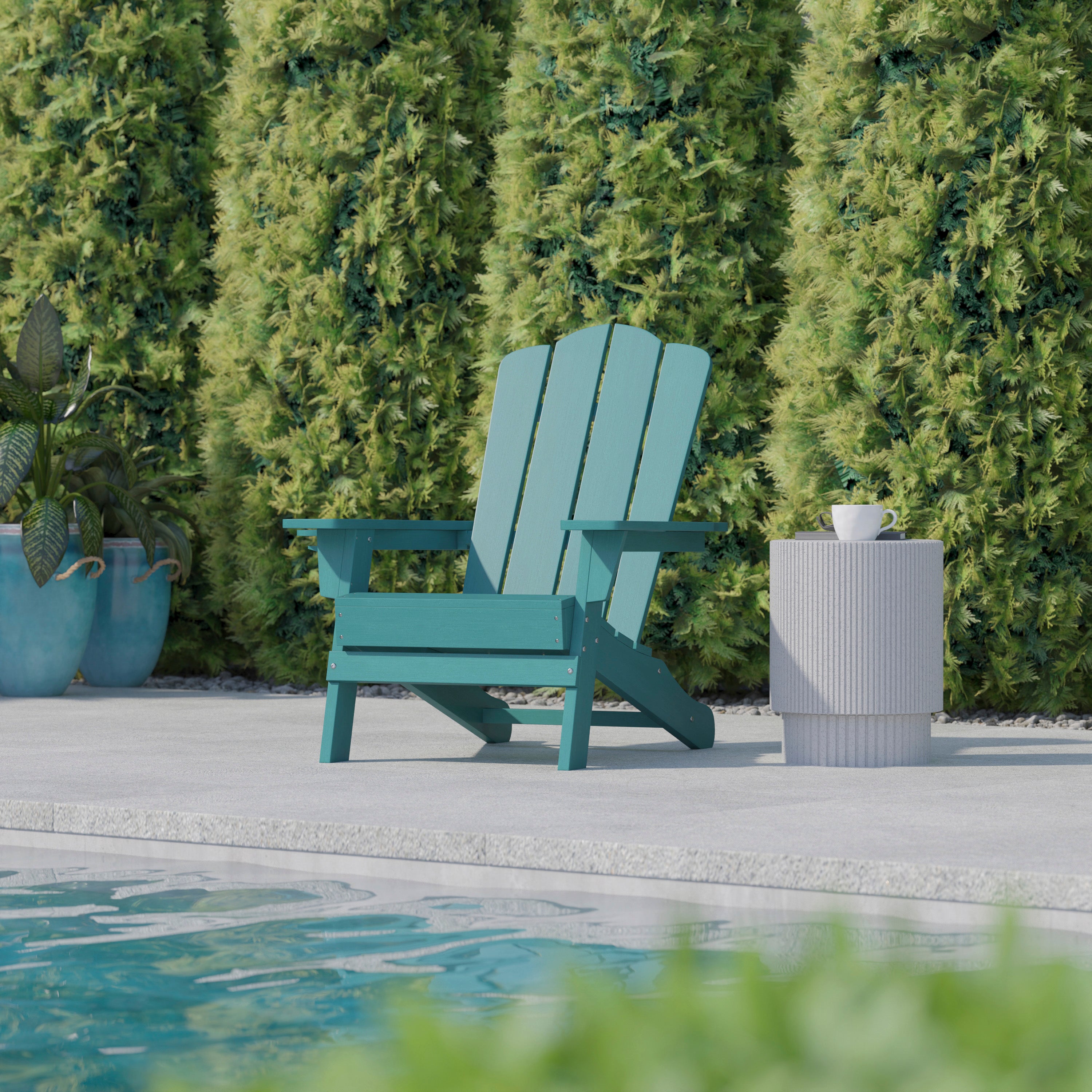 Newport Adirondack Chair with Cup Holder, Weather Resistant HDPE Adirondack Chair in Blue
