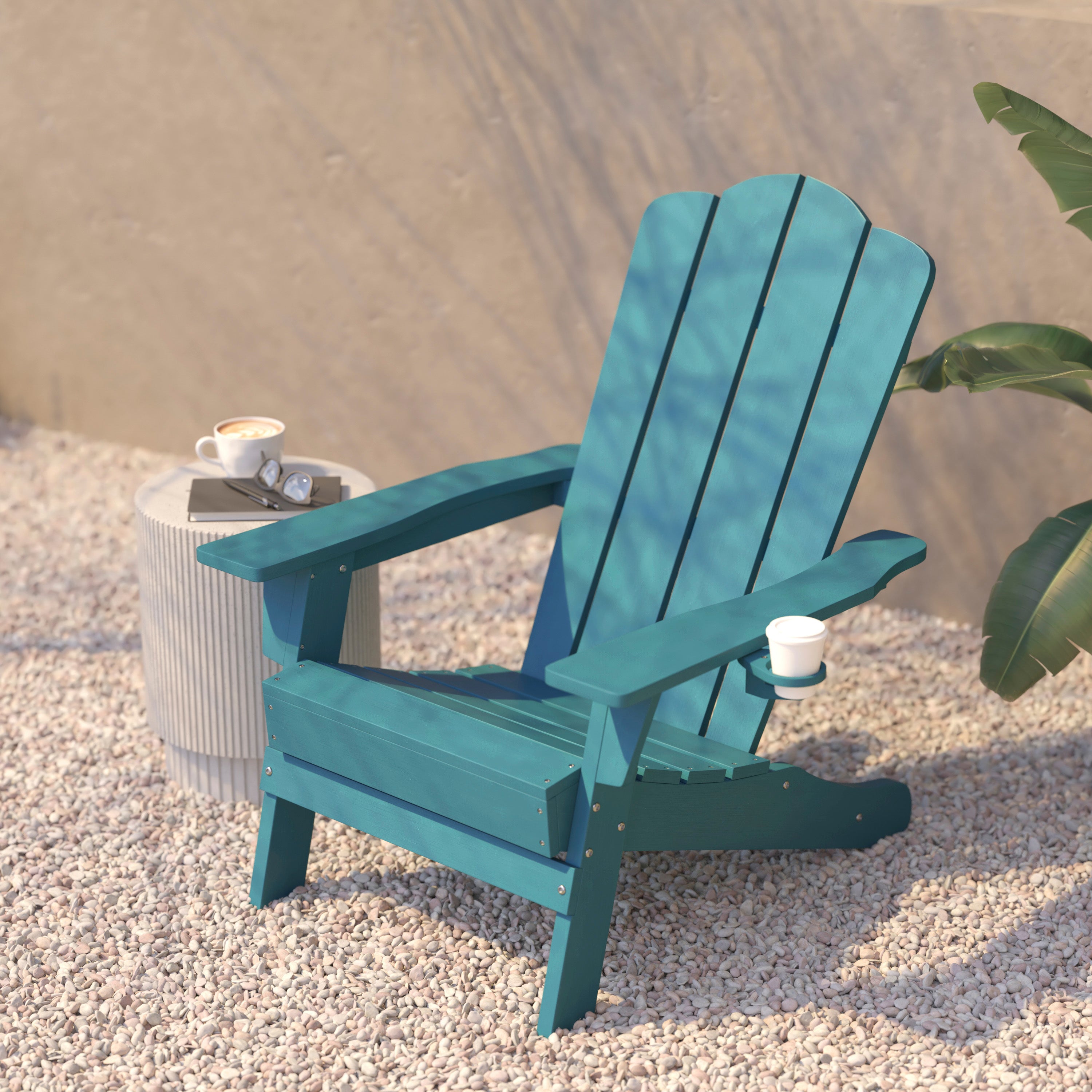 Newport Adirondack Chair with Cup Holder, Weather Resistant HDPE Adirondack Chair in Blue