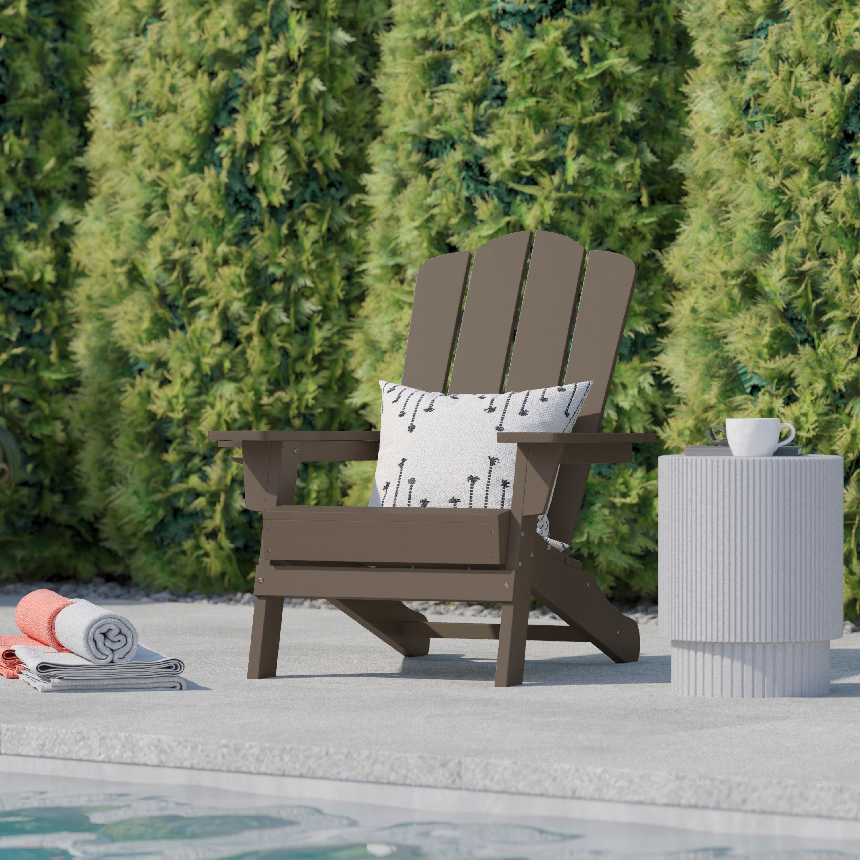 Newport Adirondack Chair with Cup Holder, Weather Resistant HDPE Adirondack Chair in Brown