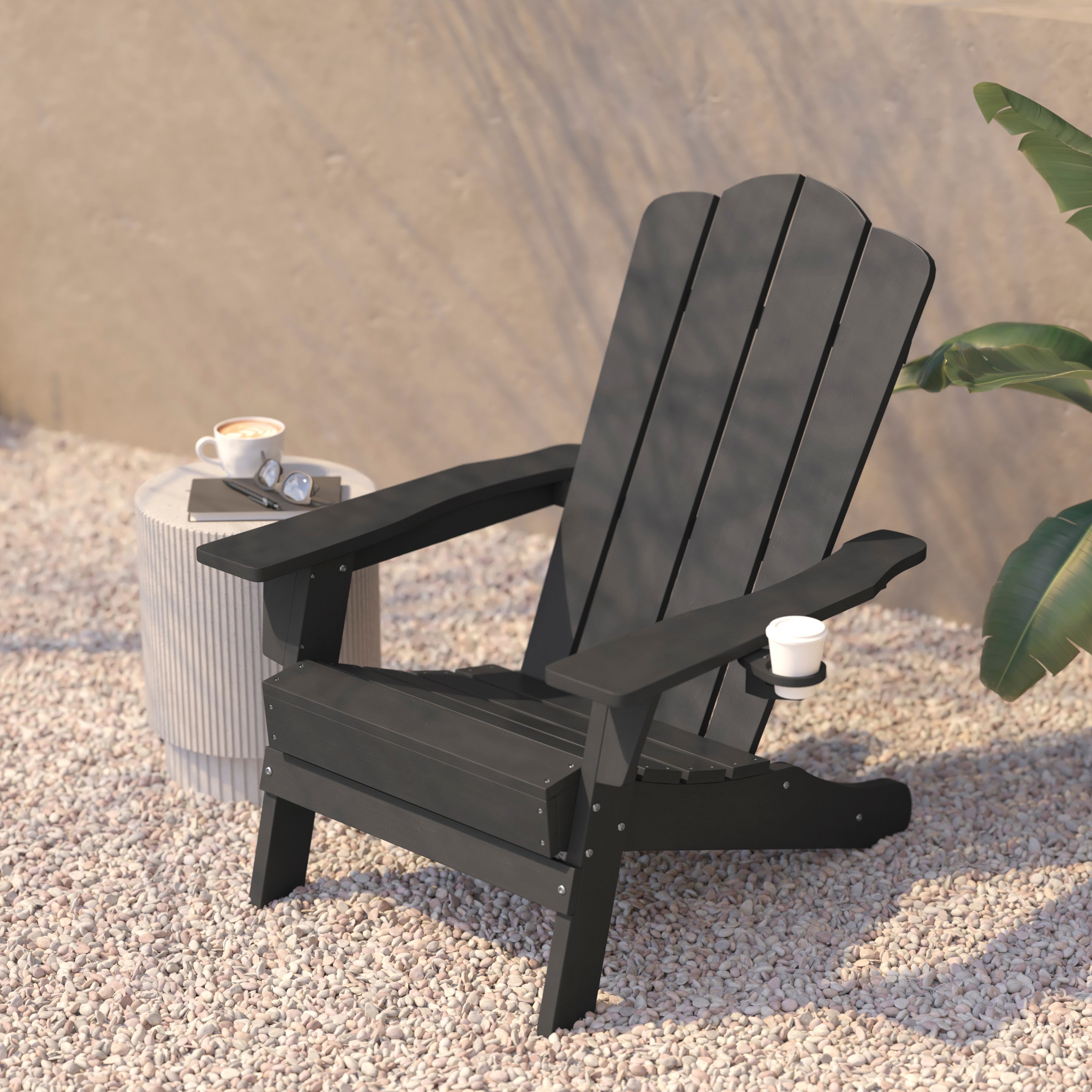 Newport Adirondack Chair with Cup Holder, Weather Resistant HDPE Adirondack Chair in Gray