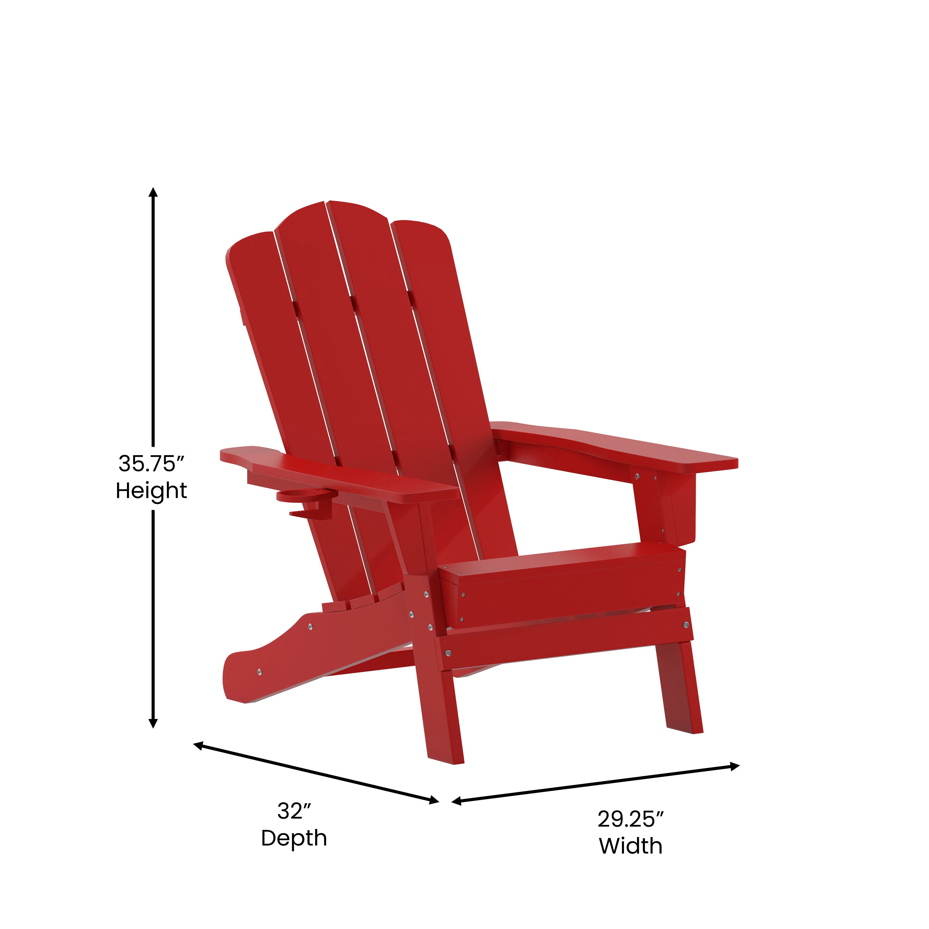Newport Adirondack Chair with Cup Holder, Weather Resistant HDPE Adirondack Chair in Red