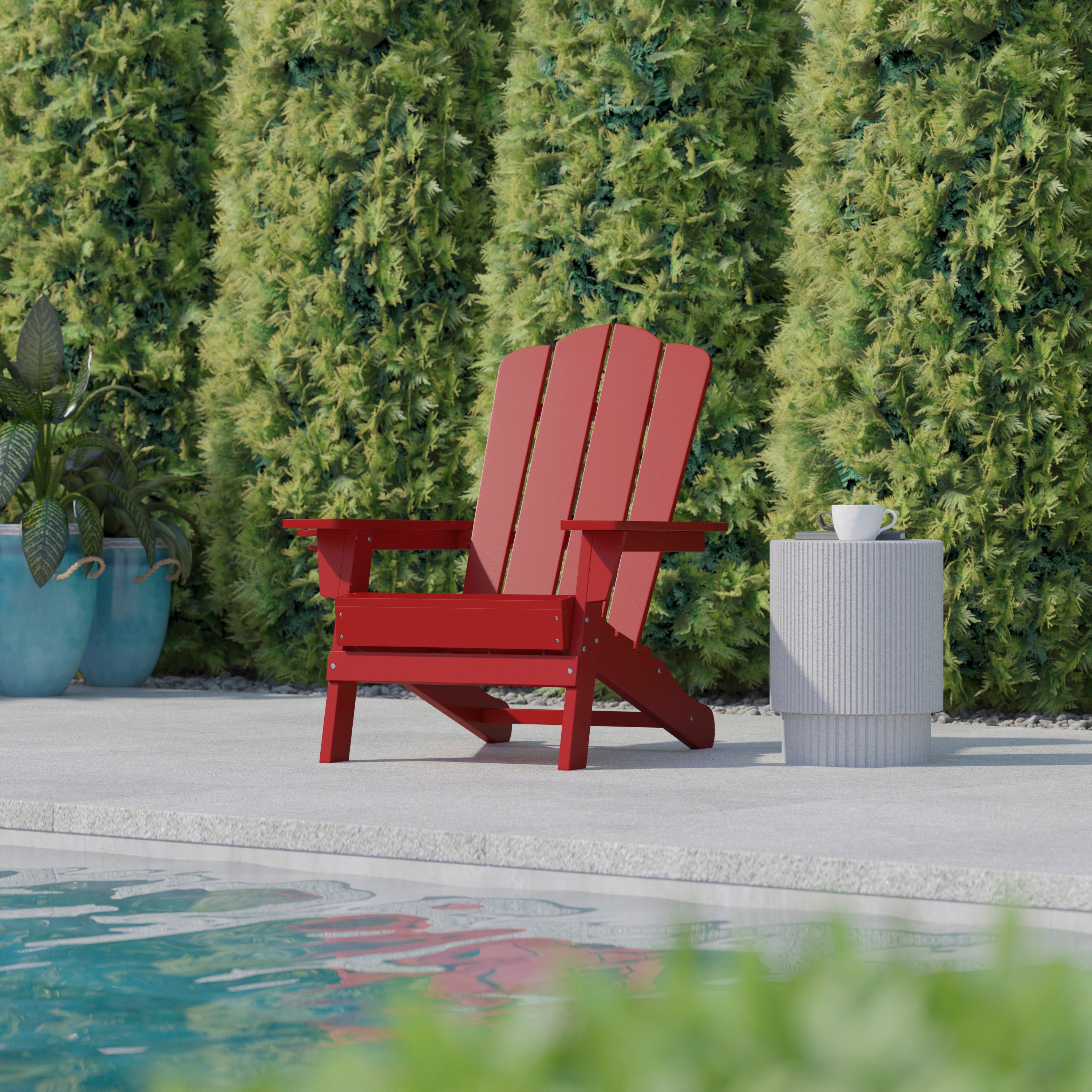 Newport Adirondack Chair with Cup Holder, Weather Resistant HDPE Adirondack Chair in Red