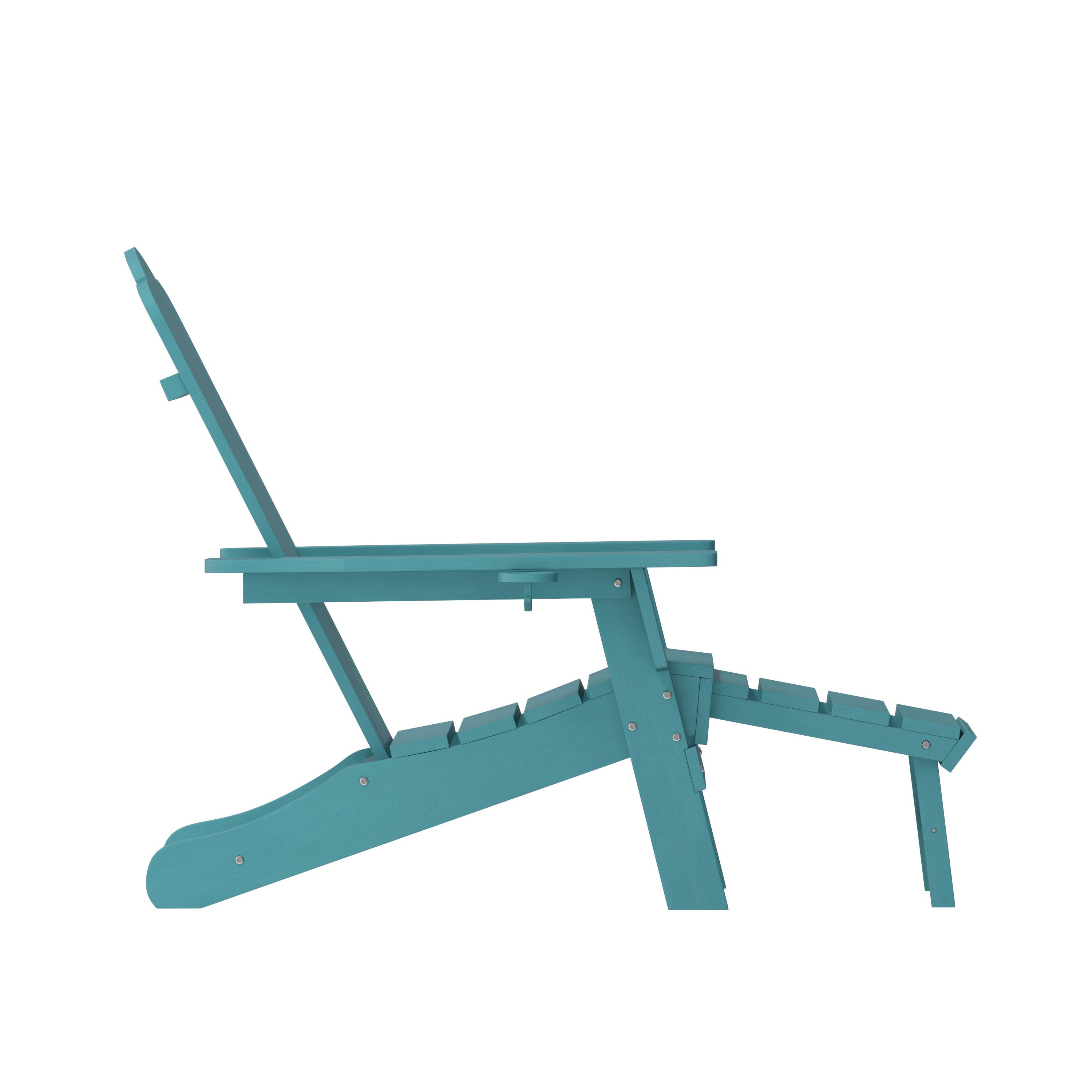 Newport HDPE Adirondack Chair with Cup Holder and Pull Out Ottoman, All-Weather HDPE Indoor/Outdoor Lounge Chair in Blue
