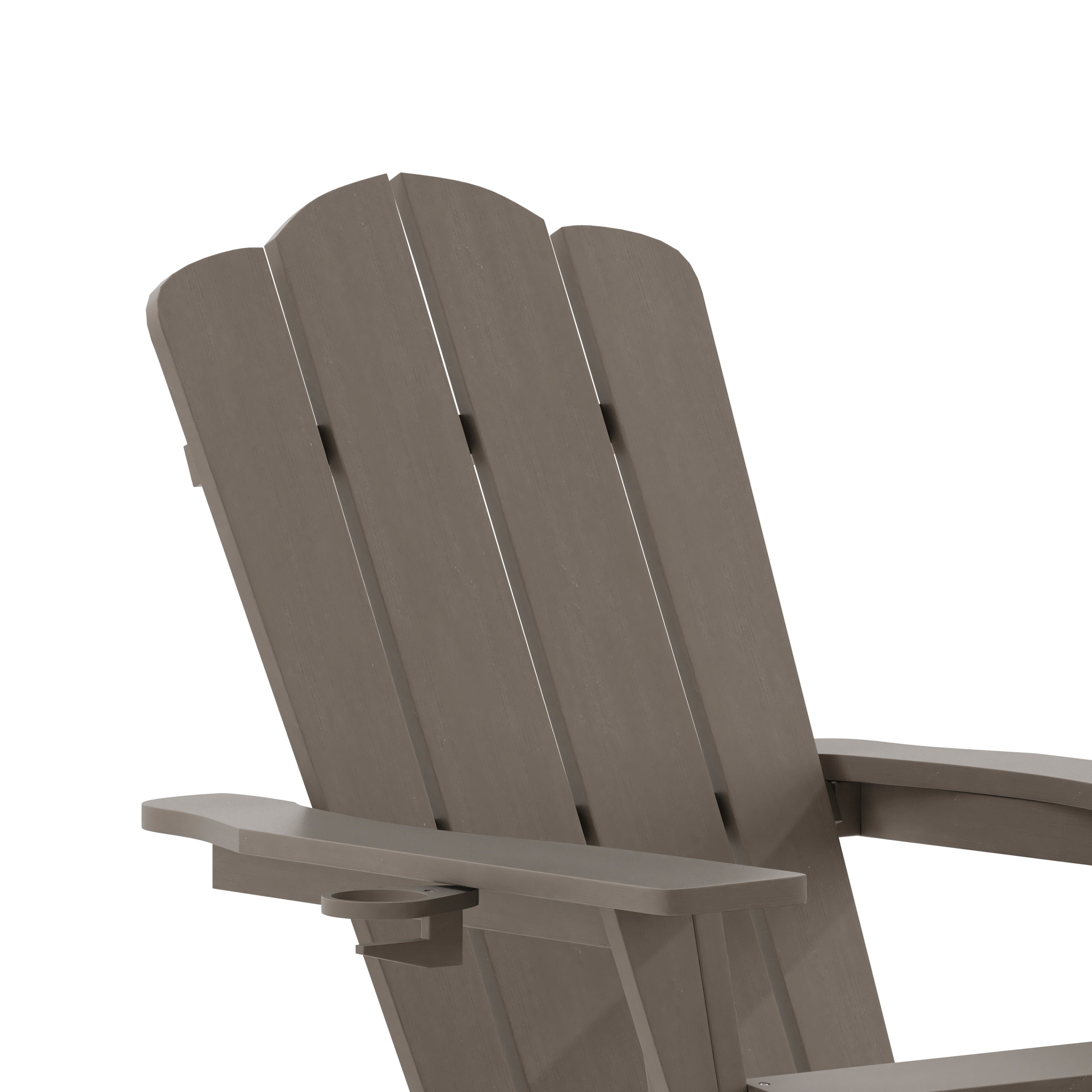 Newport HDPE Adirondack Chair with Cup Holder and Pull Out Ottoman, All-Weather HDPE Indoor/Outdoor Lounge Chair in Brown