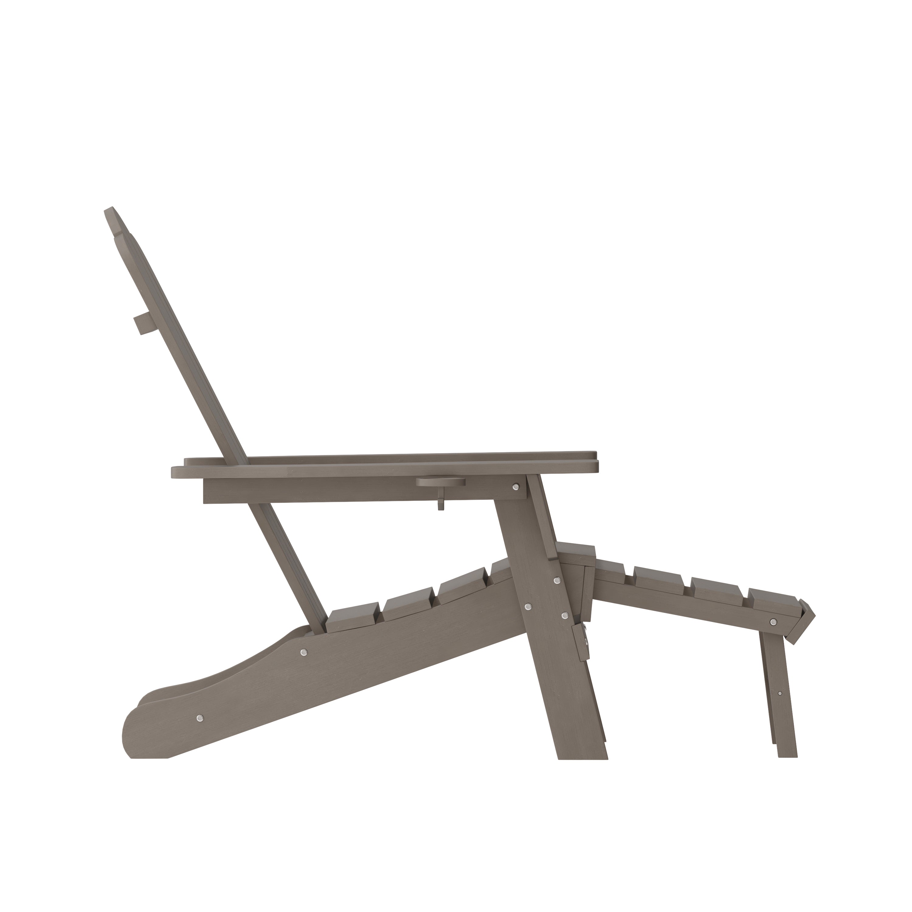 Newport HDPE Adirondack Chair with Cup Holder and Pull Out Ottoman, All-Weather HDPE Indoor/Outdoor Lounge Chair in Brown