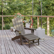 Newport HDPE Adirondack Chair with Cup Holder and Pull Out Ottoman, All-Weather HDPE Indoor/Outdoor Lounge Chair in Brown