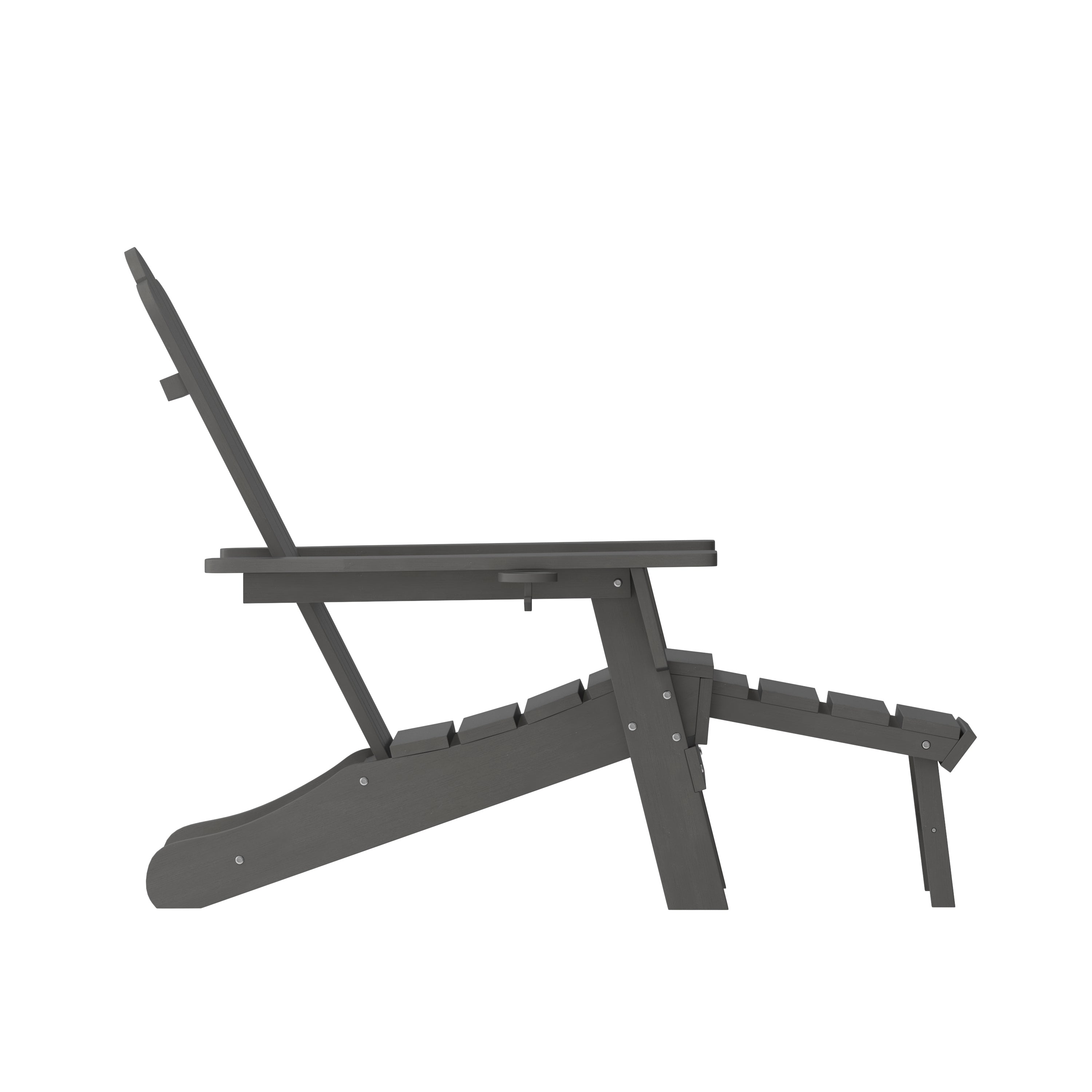 Newport HDPE Adirondack Chair with Cup Holder and Pull Out Ottoman, All-Weather HDPE Indoor/Outdoor Lounge Chair in Gray