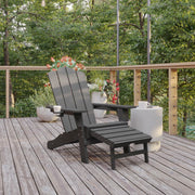 Newport HDPE Adirondack Chair with Cup Holder and Pull Out Ottoman, All-Weather HDPE Indoor/Outdoor Lounge Chair in Gray