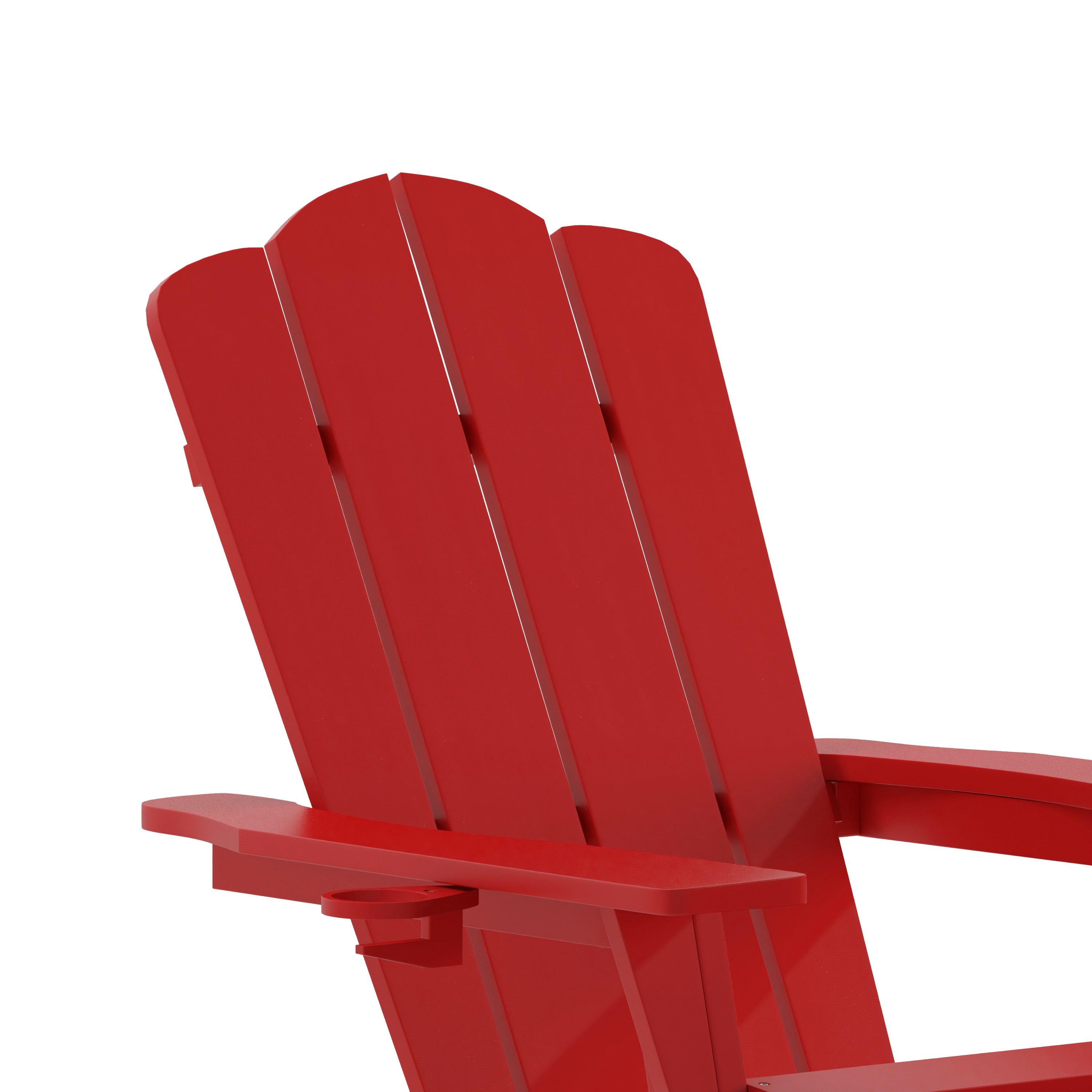 Newport HDPE Adirondack Chair with Cup Holder and Pull Out Ottoman, All-Weather HDPE Indoor/Outdoor Lounge Chair in Red