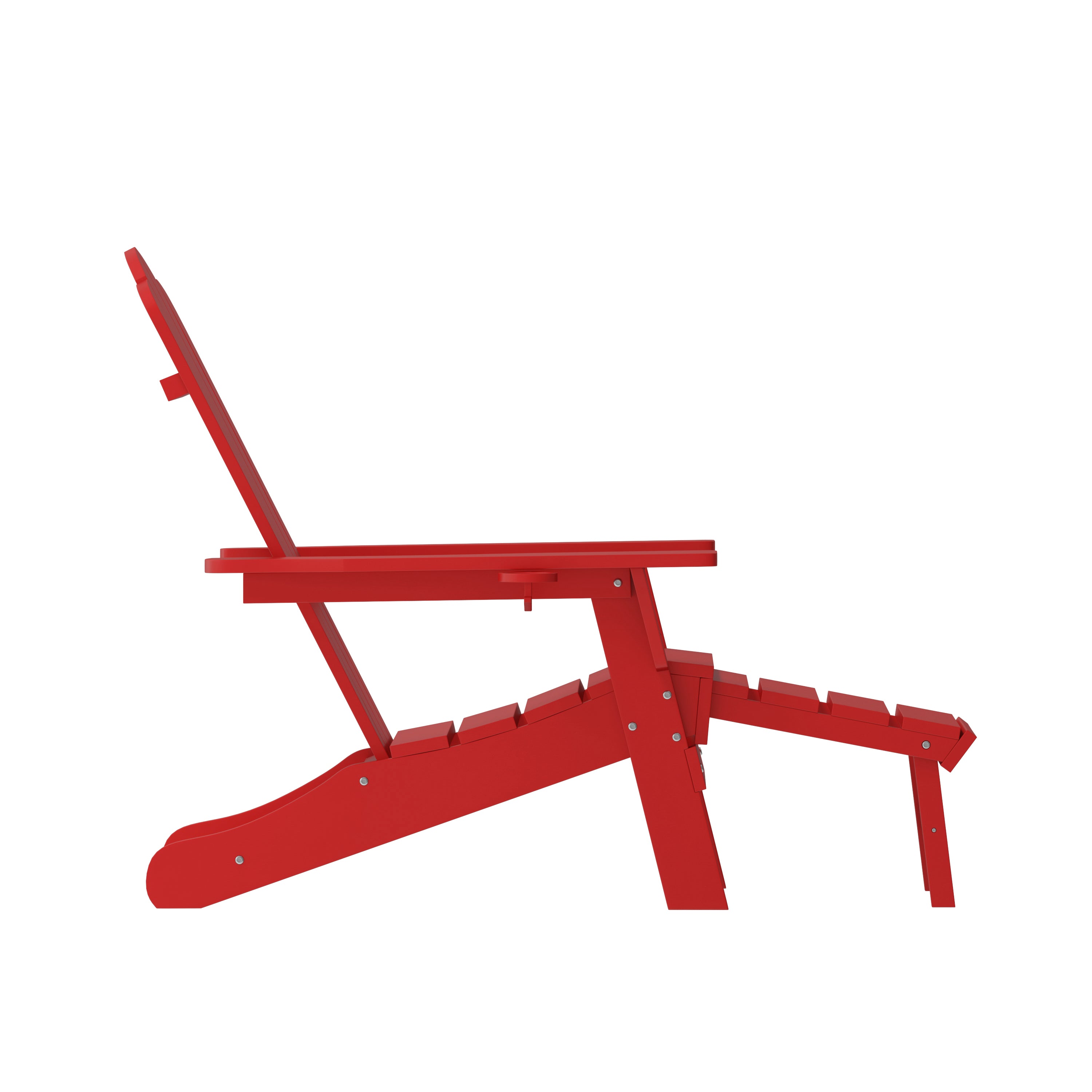Newport HDPE Adirondack Chair with Cup Holder and Pull Out Ottoman, All-Weather HDPE Indoor/Outdoor Lounge Chair in Red