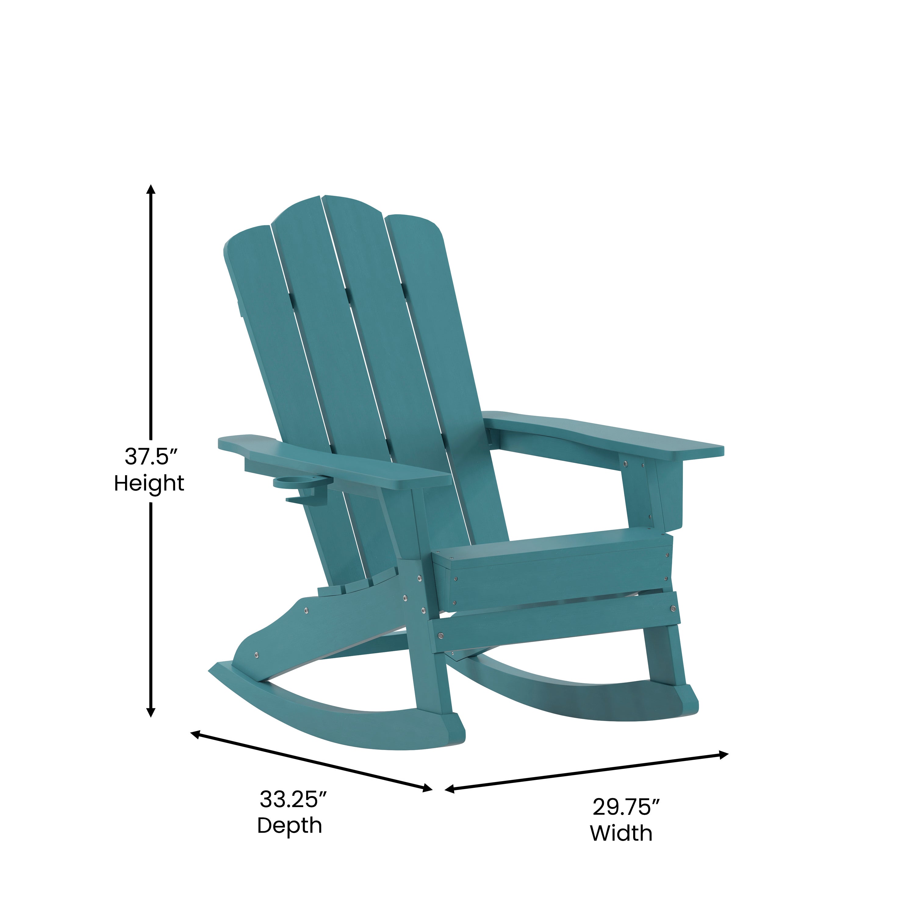 Newport Adirondack Rocking Chair with Cup Holder, Weather Resistant HDPE Adirondack Rocking Chair in Blue