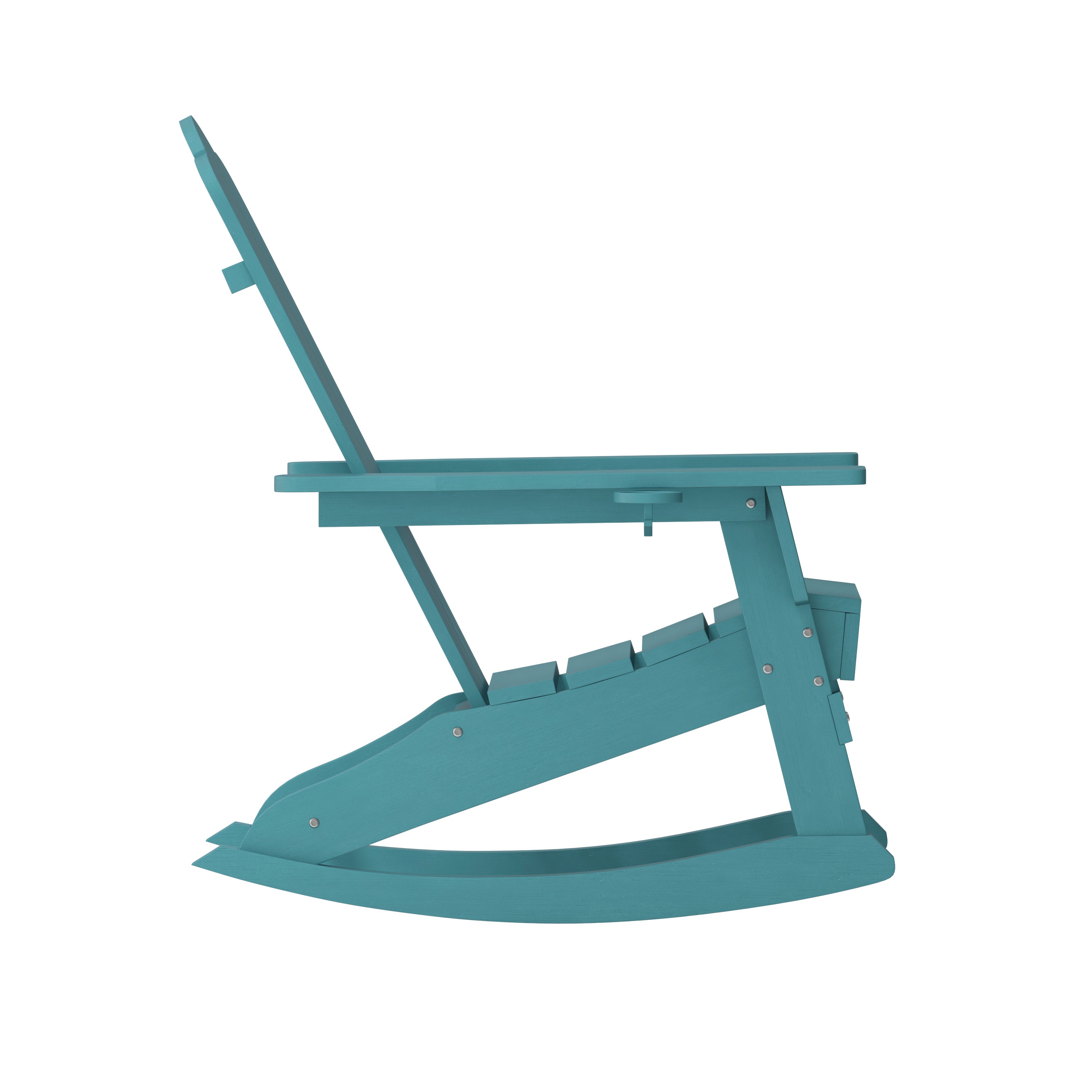 Newport Adirondack Rocking Chair with Cup Holder, Weather Resistant HDPE Adirondack Rocking Chair in Blue