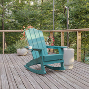 Newport Adirondack Rocking Chair with Cup Holder, Weather Resistant HDPE Adirondack Rocking Chair in Blue