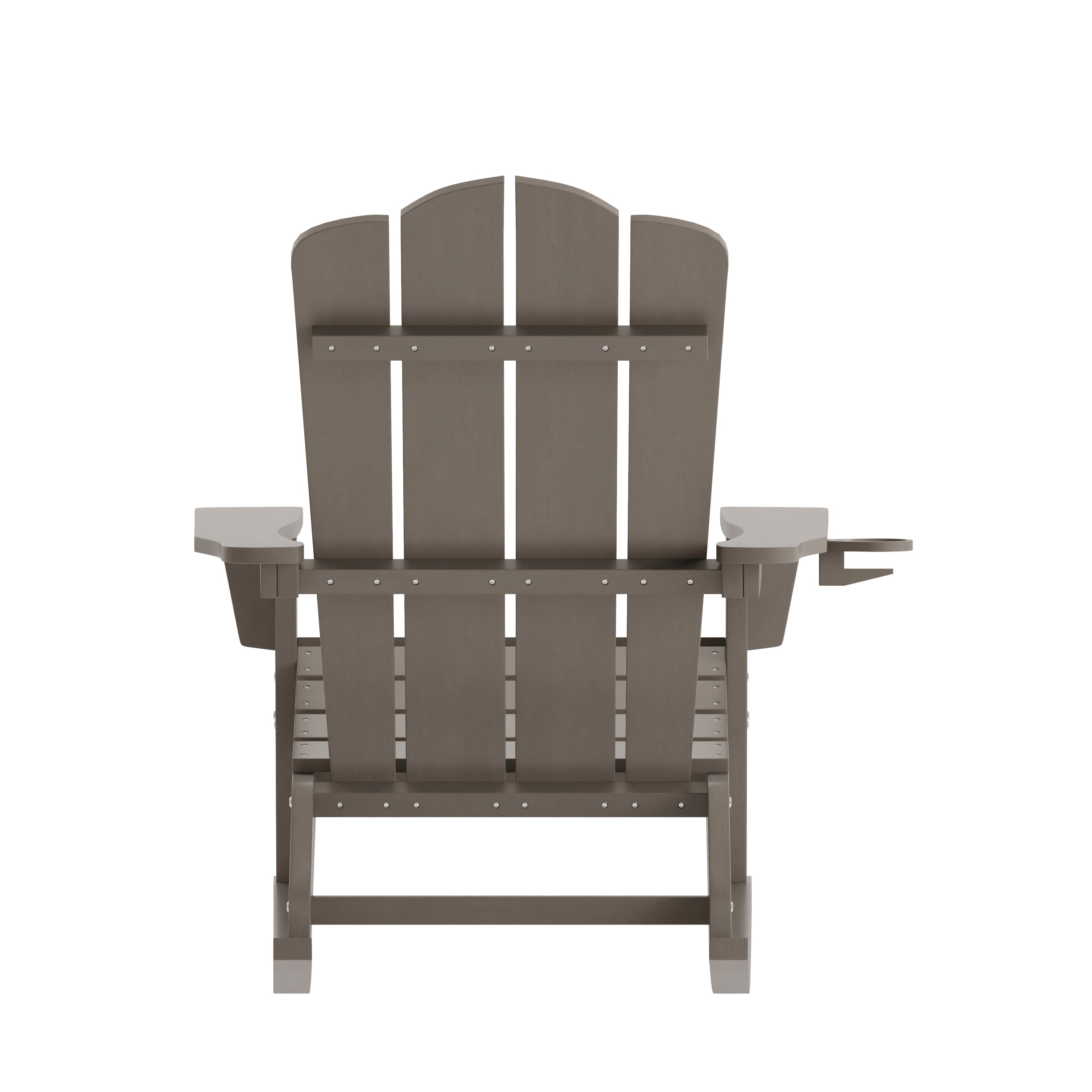 Newport Adirondack Rocking Chair with Cup Holder, Weather Resistant HDPE Adirondack Rocking Chair in Brown
