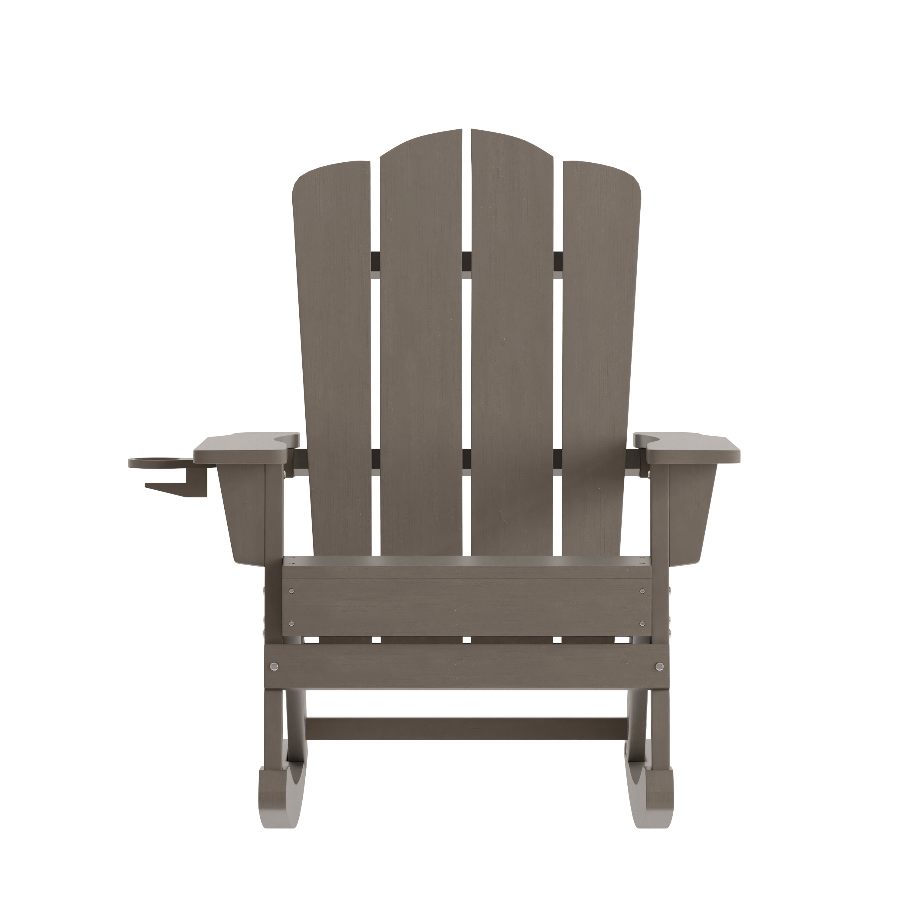 Newport Adirondack Rocking Chair with Cup Holder, Weather Resistant HDPE Adirondack Rocking Chair in Brown