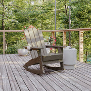 Newport Adirondack Rocking Chair with Cup Holder, Weather Resistant HDPE Adirondack Rocking Chair in Brown