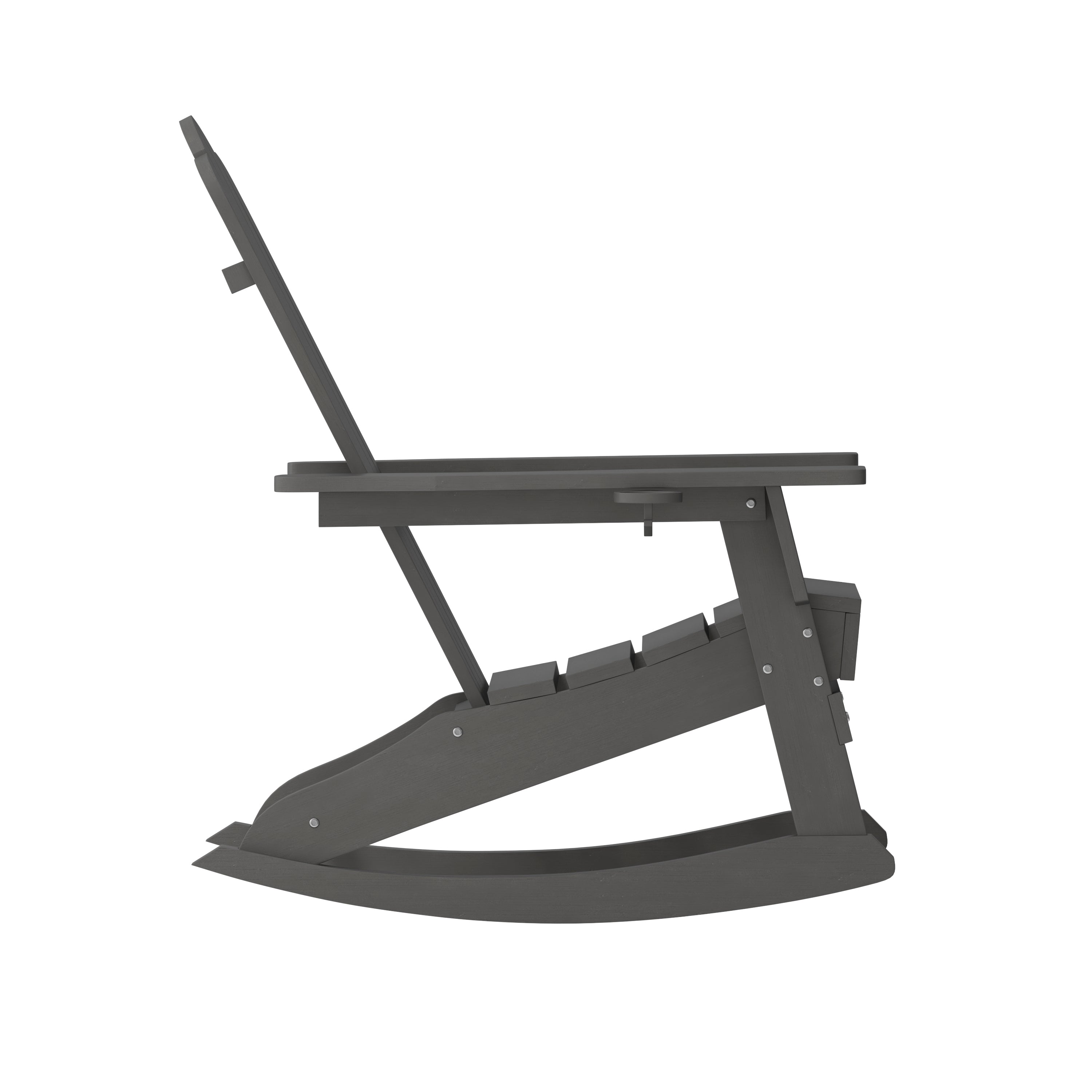 Newport Adirondack Rocking Chair with Cup Holder, Weather Resistant HDPE Adirondack Rocking Chair in Gray