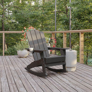 Newport Adirondack Rocking Chair with Cup Holder, Weather Resistant HDPE Adirondack Rocking Chair in Gray