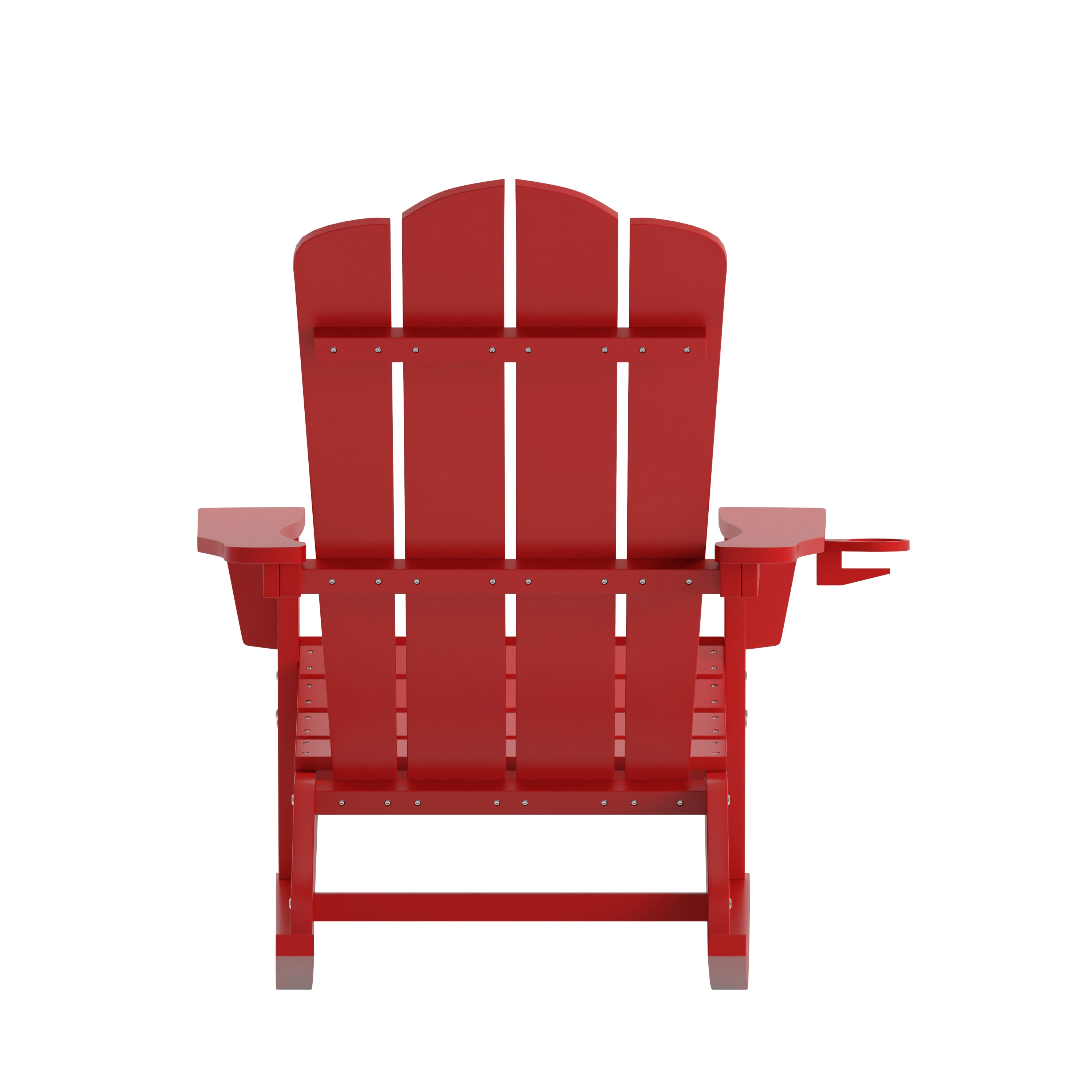 Newport Adirondack Rocking Chair with Cup Holder, Weather Resistant HDPE Adirondack Rocking Chair in Red