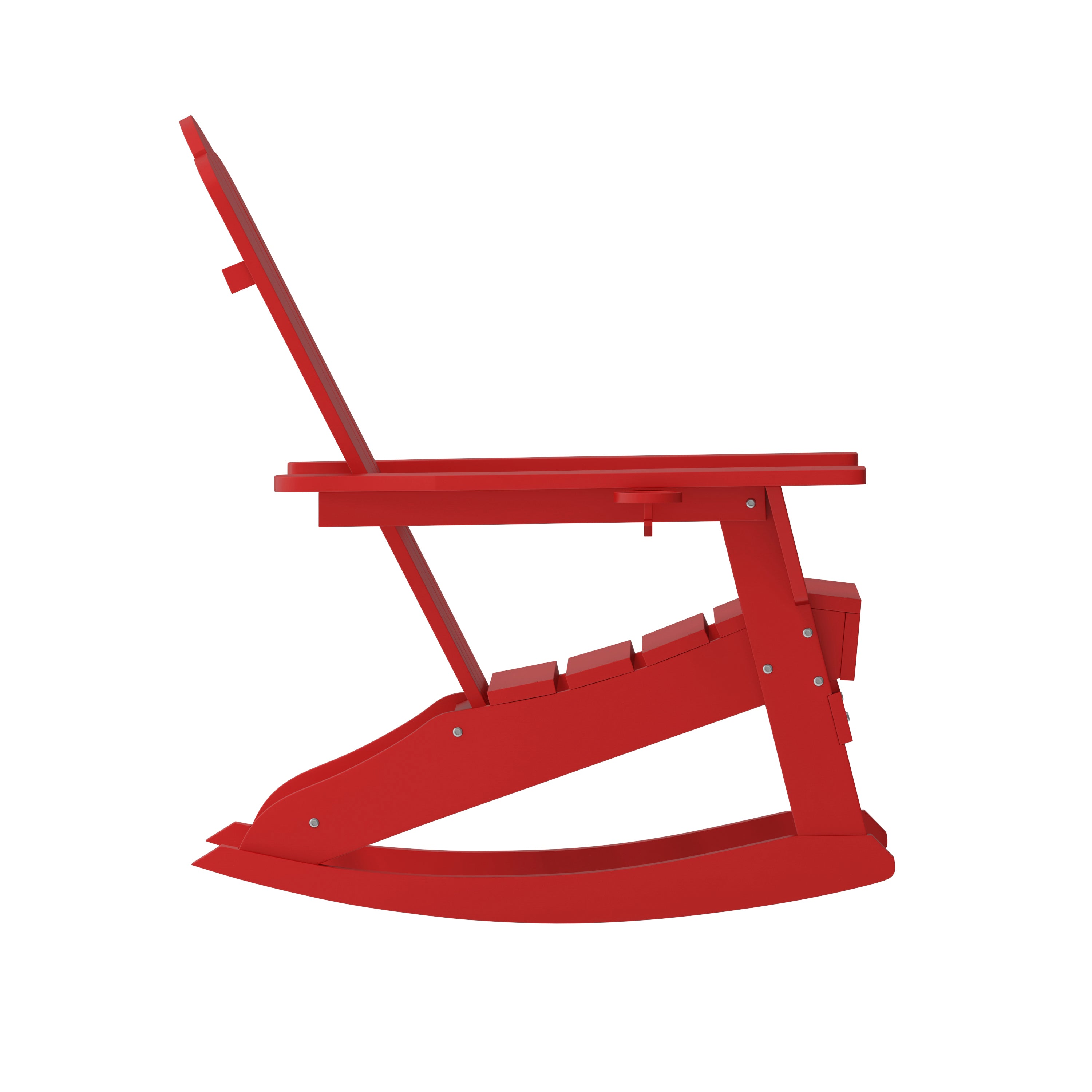 Newport Adirondack Rocking Chair with Cup Holder, Weather Resistant HDPE Adirondack Rocking Chair in Red
