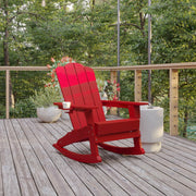 Newport Adirondack Rocking Chair with Cup Holder, Weather Resistant HDPE Adirondack Rocking Chair in Red
