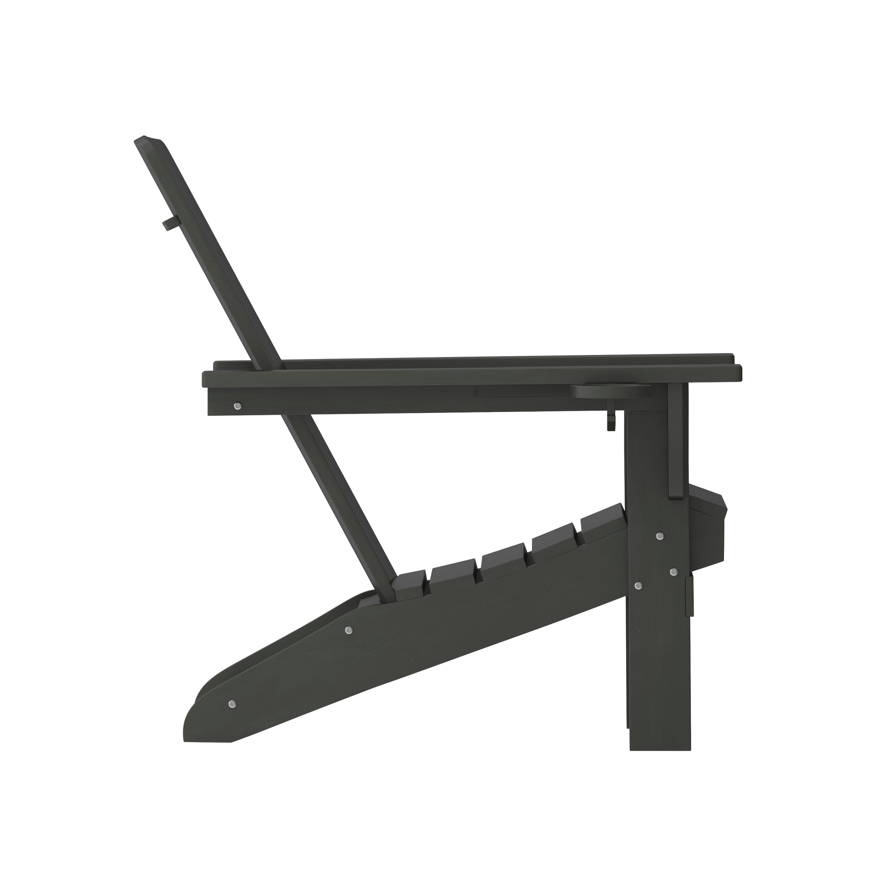 Halifax Adirondack Chair with Cup Holder, Weather Resistant HDPE Adirondack Chair in Black