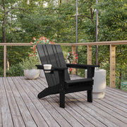 Halifax Adirondack Chair with Cup Holder, Weather Resistant HDPE Adirondack Chair in Black