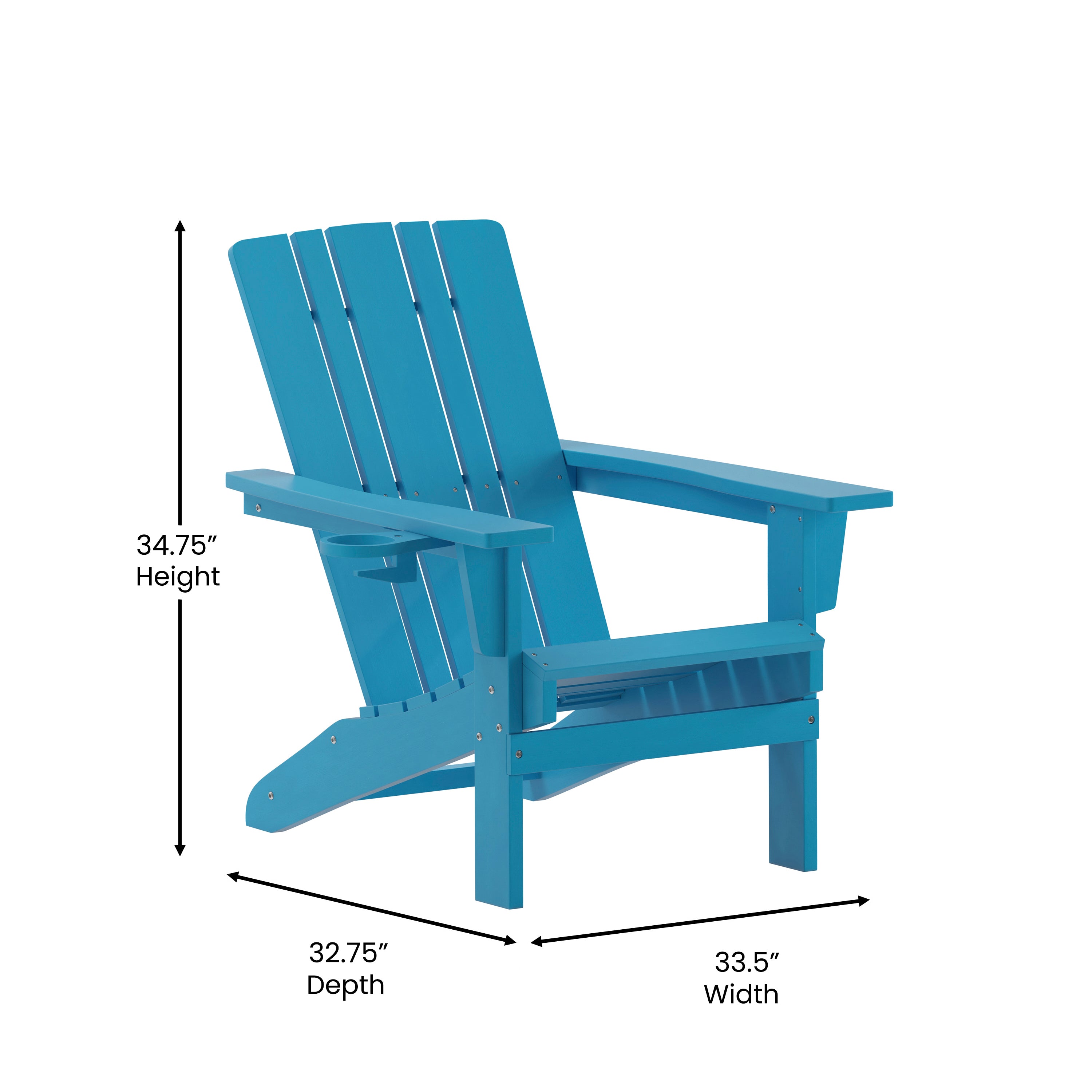 Halifax Adirondack Chair with Cup Holder, Weather Resistant HDPE Adirondack Chair in Blue
