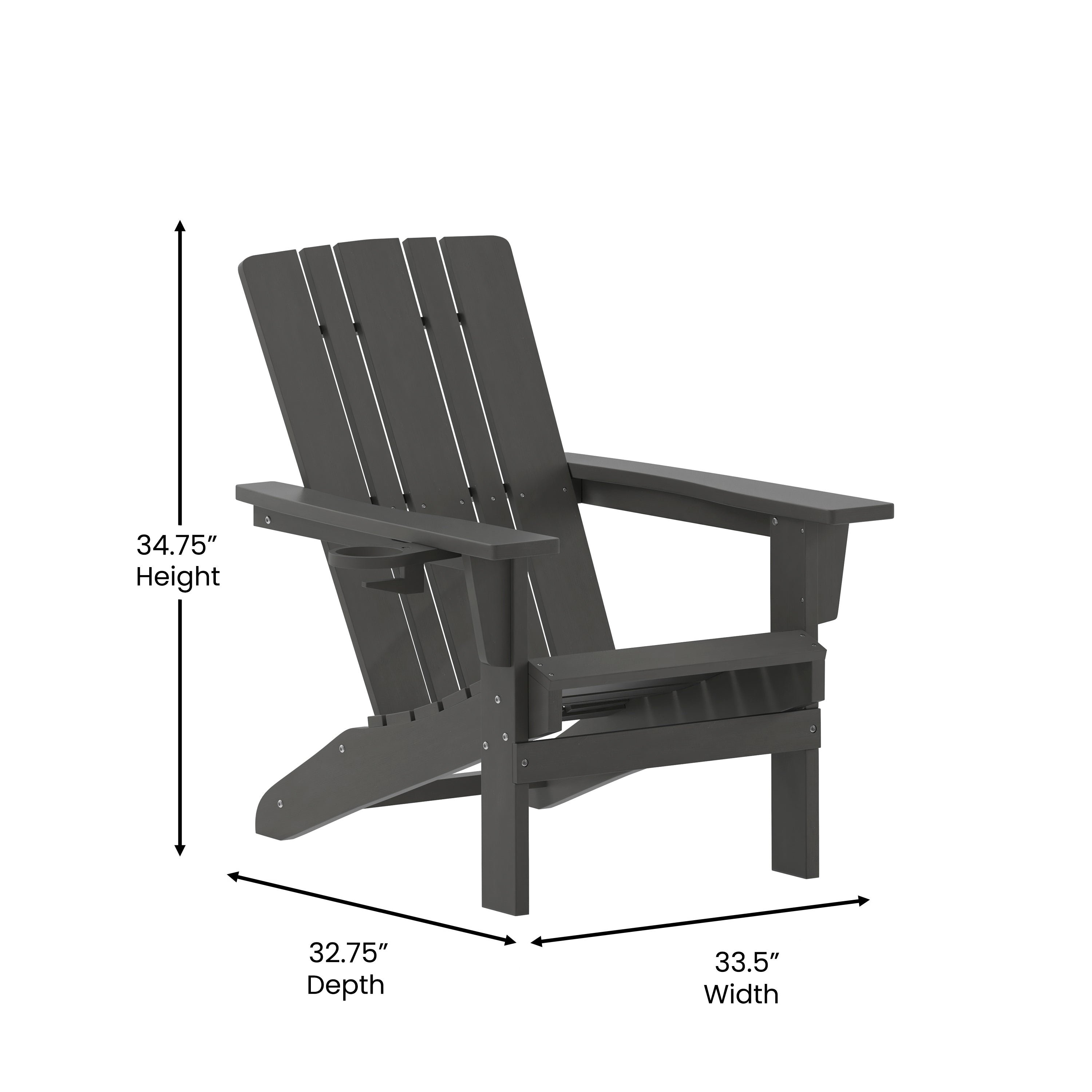 Halifax Adirondack Chair with Cup Holder, Weather Resistant HDPE Adirondack Chair in Gray