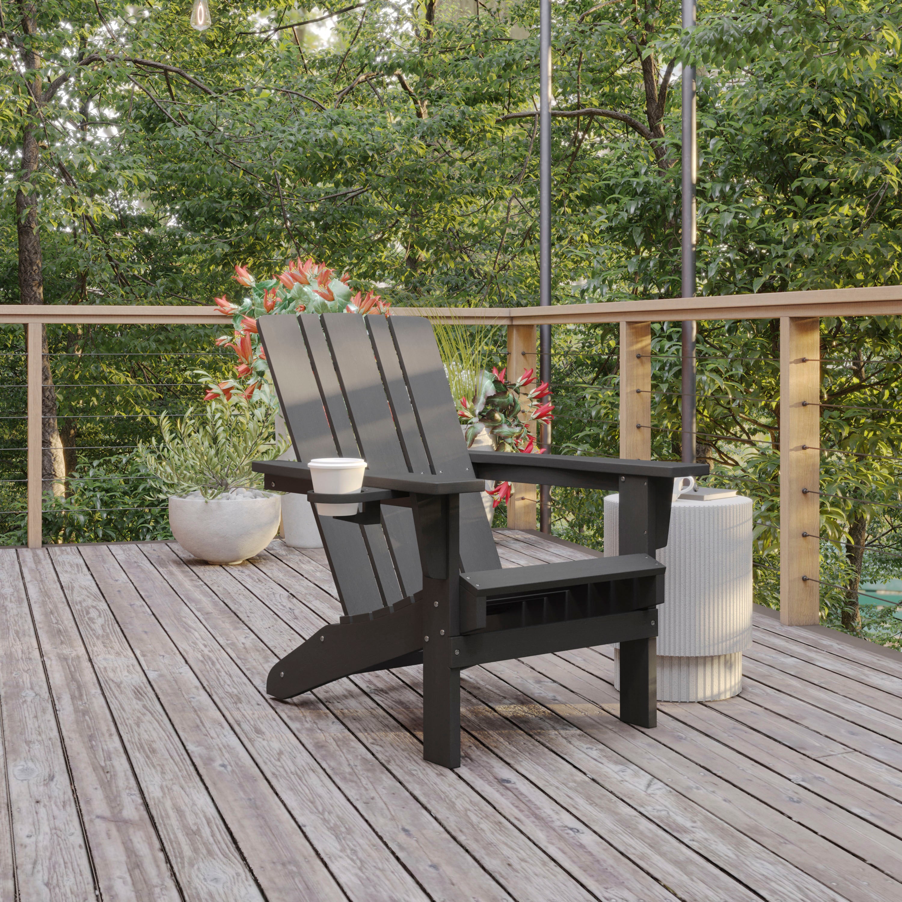 Halifax Adirondack Chair with Cup Holder, Weather Resistant HDPE Adirondack Chair in Gray