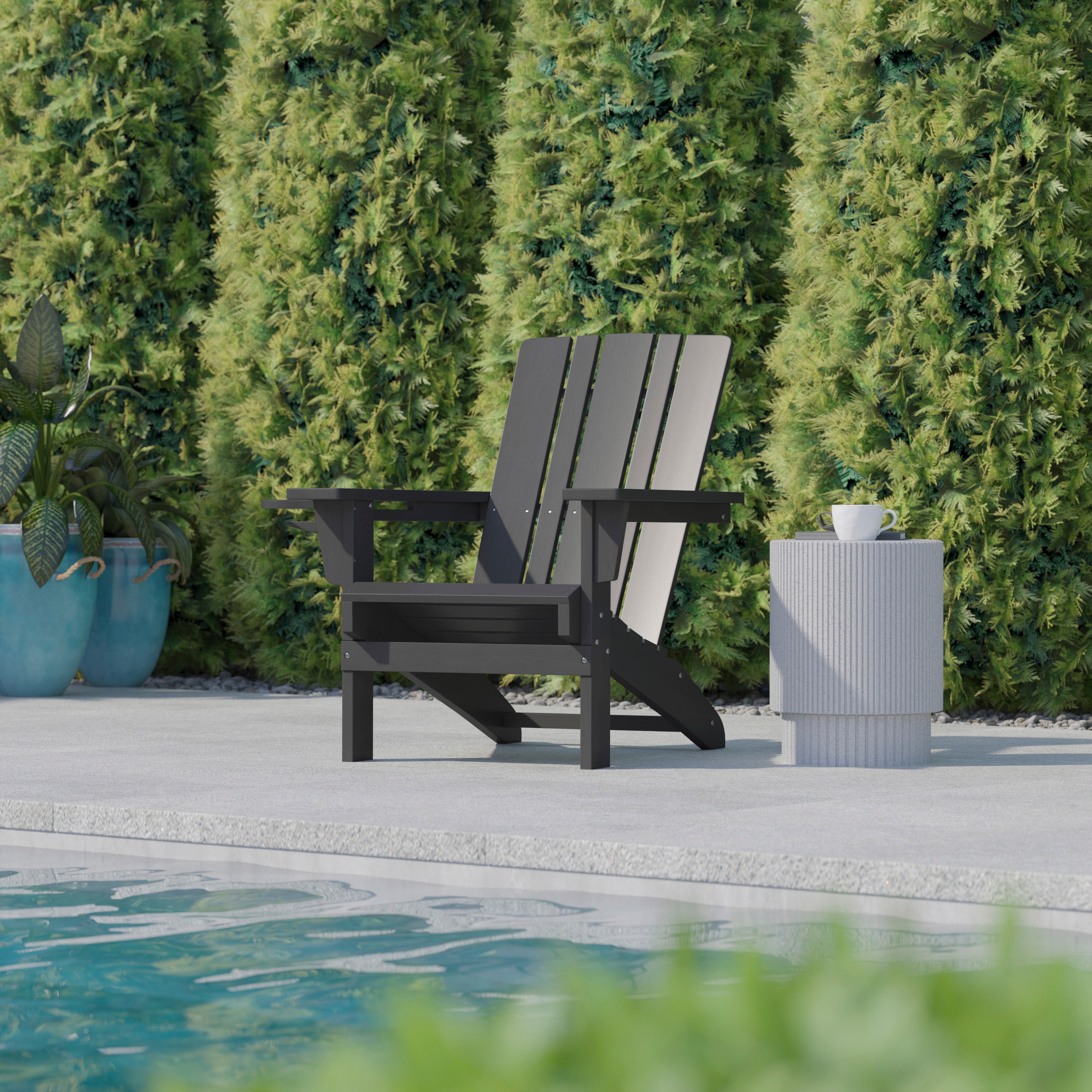 Halifax Adirondack Chair with Cup Holder, Weather Resistant HDPE Adirondack Chair in Gray