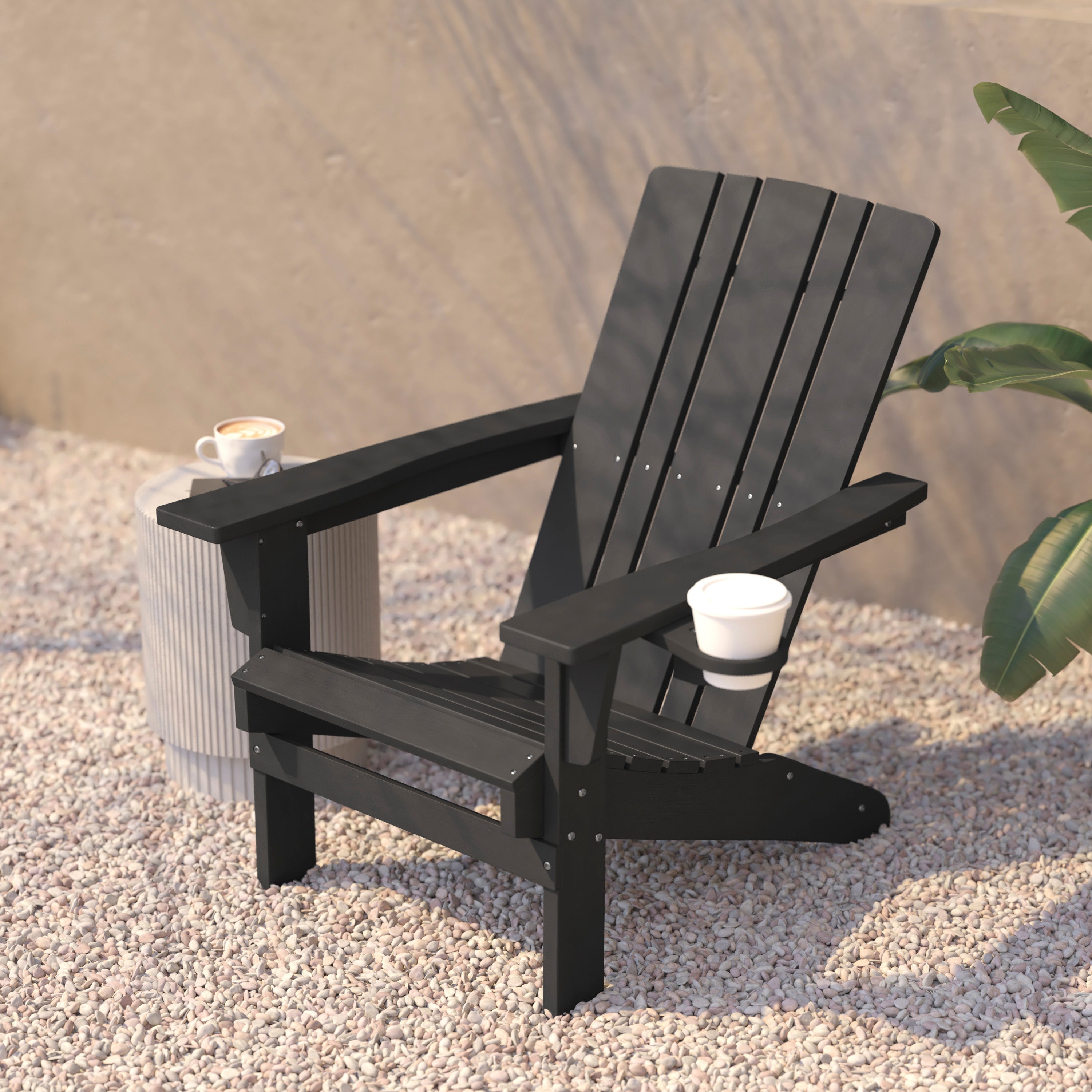 Halifax Adirondack Chair with Cup Holder, Weather Resistant HDPE Adirondack Chair in Gray
