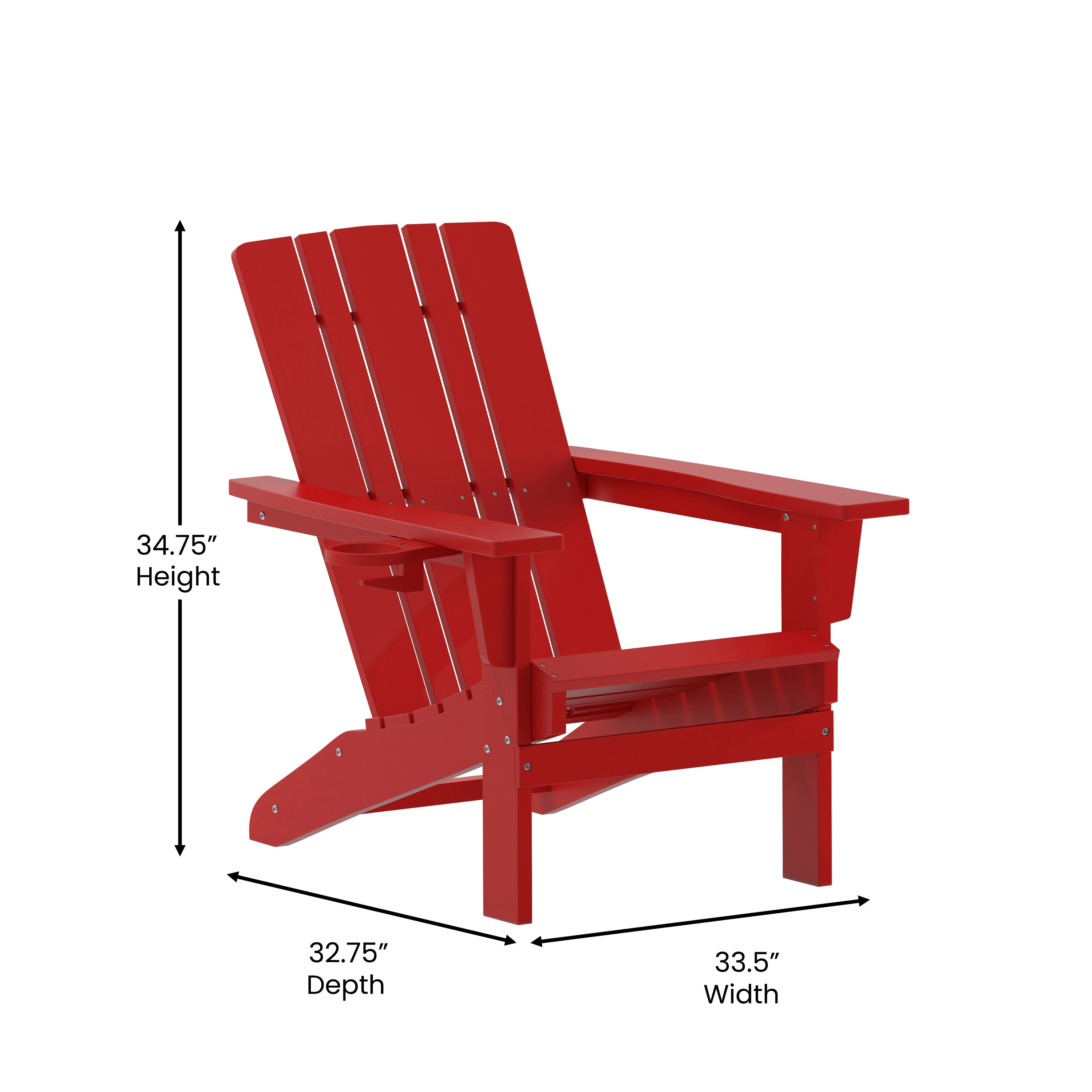 Halifax Adirondack Chair with Cup Holder, Weather Resistant HDPE Adirondack Chair in Red