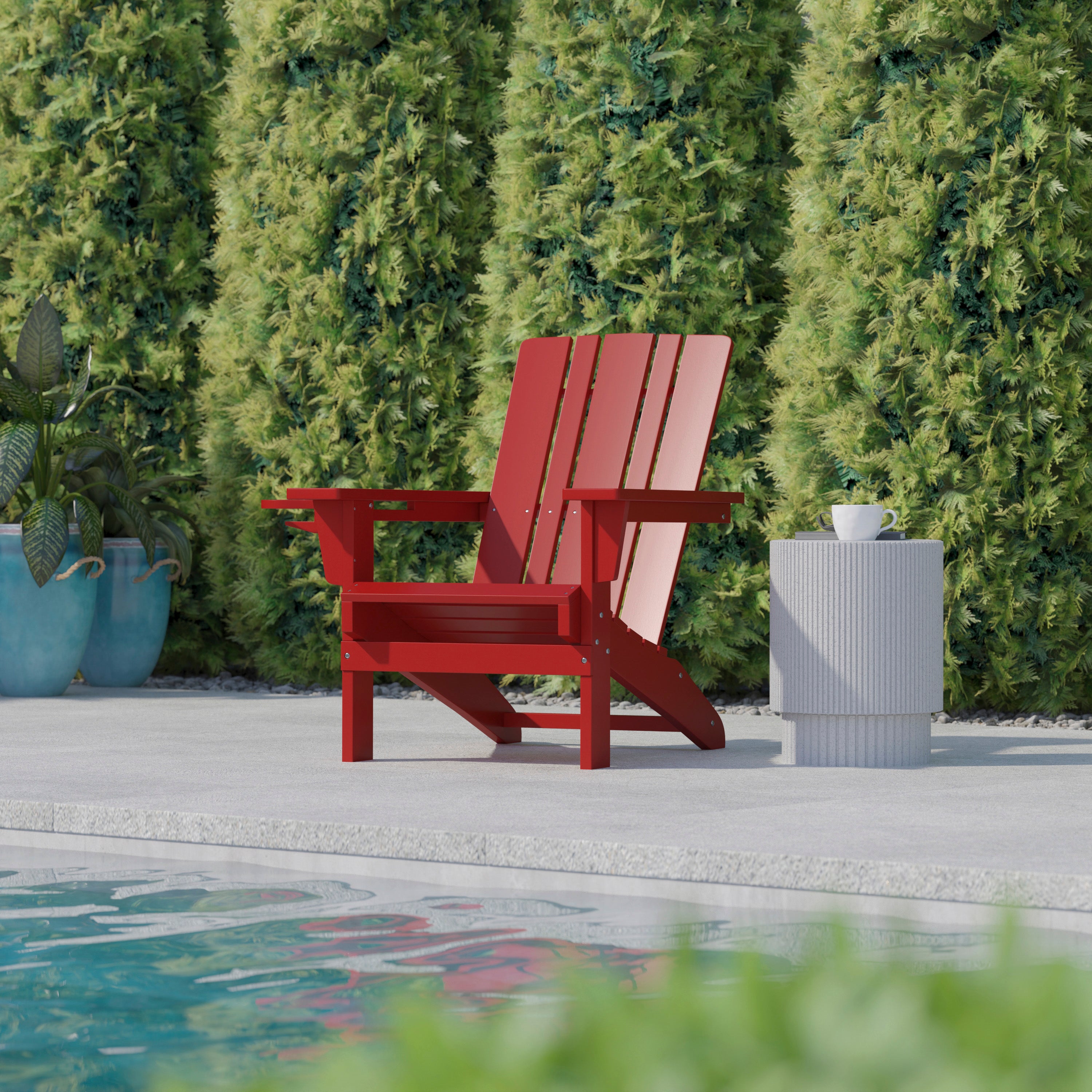 Halifax Adirondack Chair with Cup Holder, Weather Resistant HDPE Adirondack Chair in Red