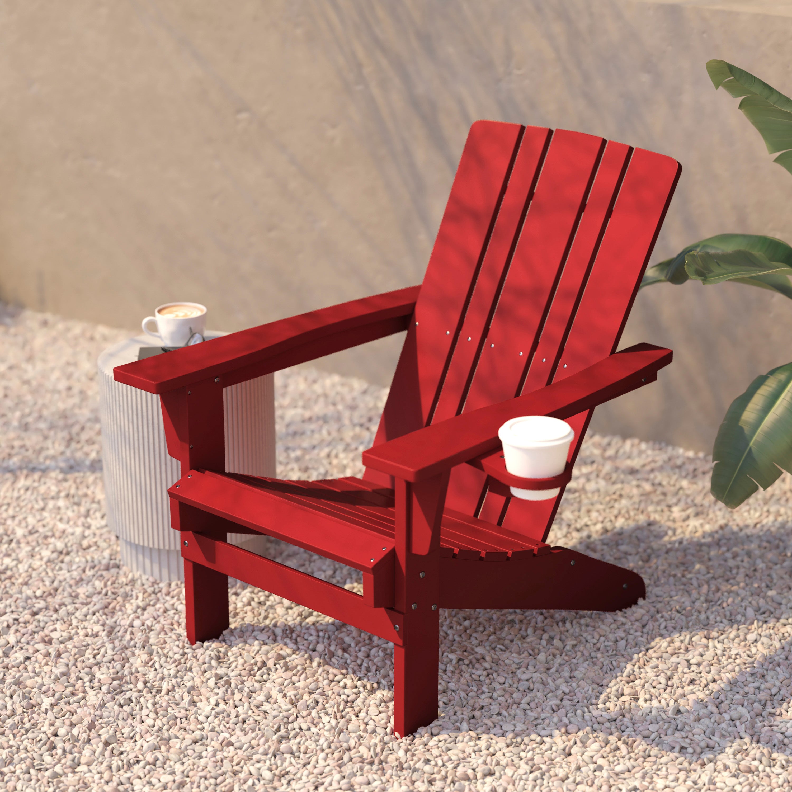 Halifax Adirondack Chair with Cup Holder, Weather Resistant HDPE Adirondack Chair in Red